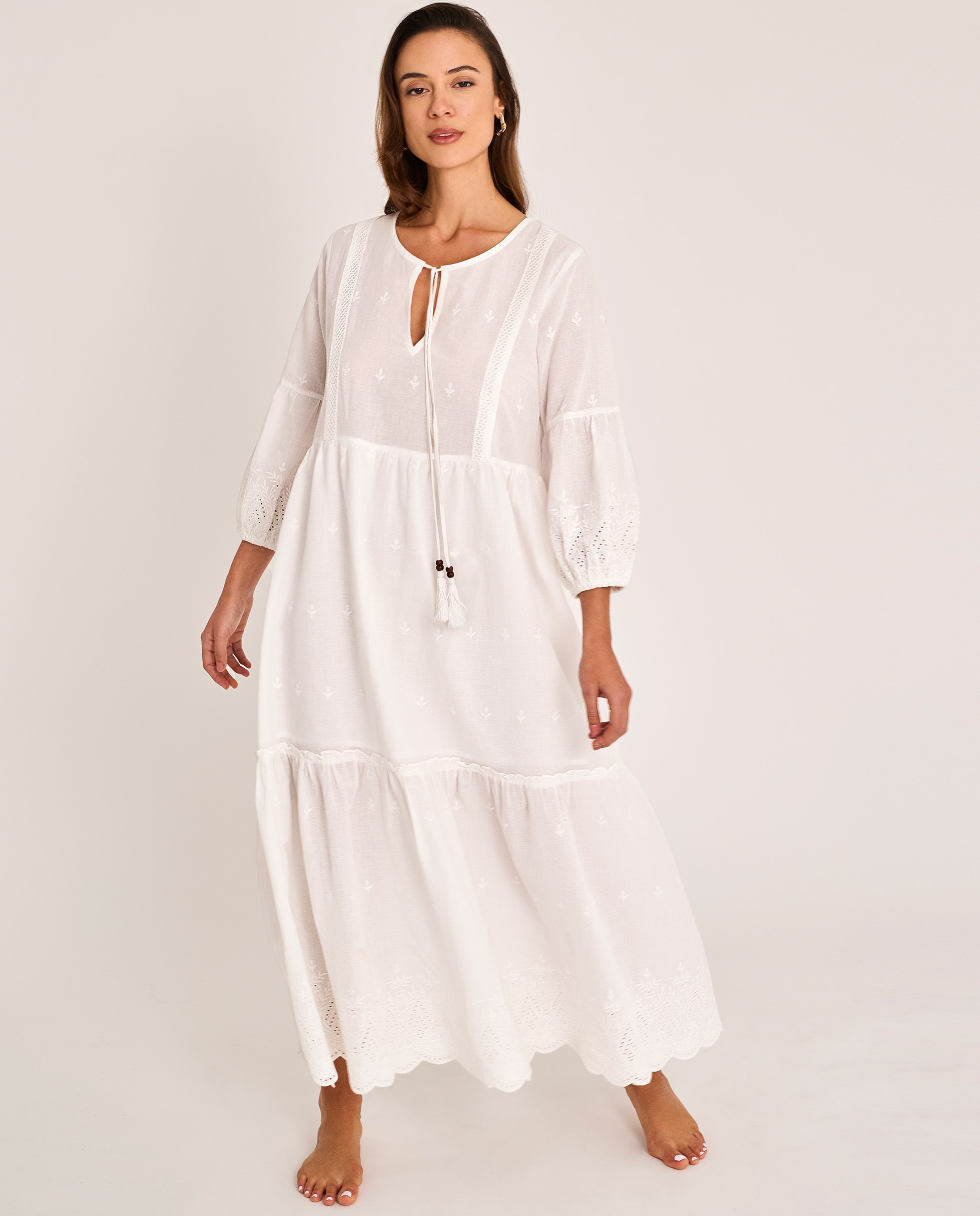 Selmark - Vestido de playa de mujer largo boho chic bordado.