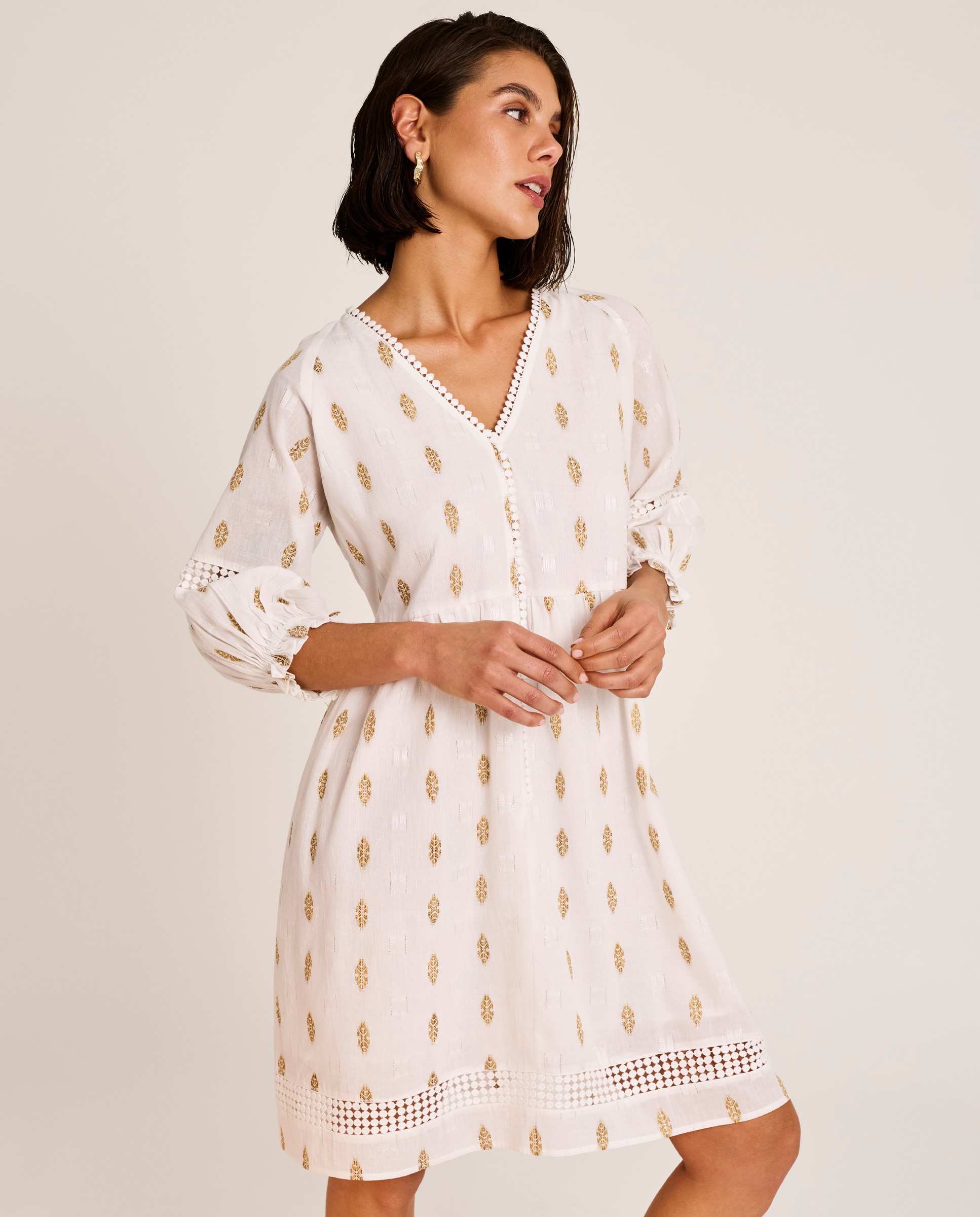 Selmark - Vestido de playa de mujer corto con escote pico.
