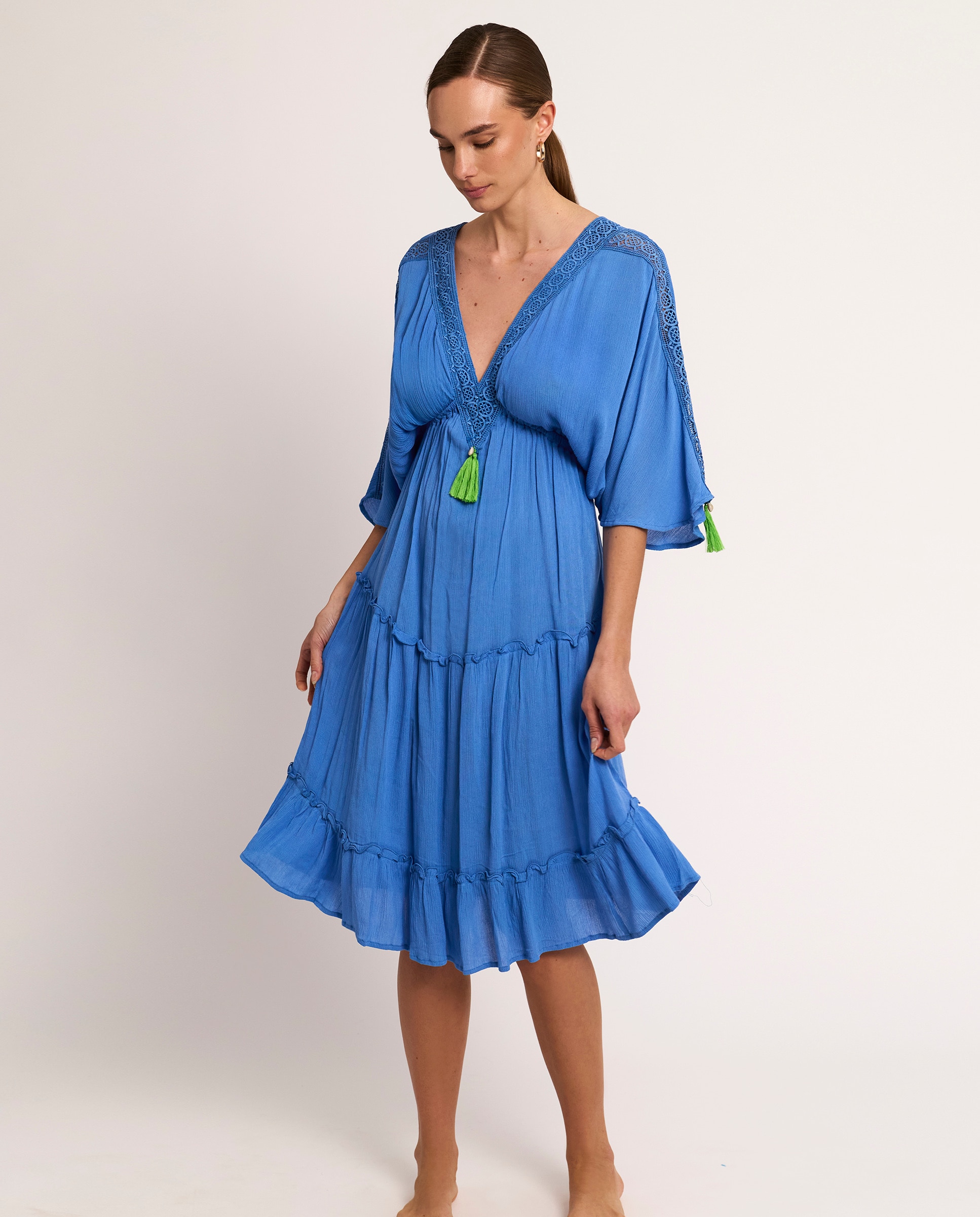 Selmark - Vestido de playa de mujer, boho chic largo escote en V, colección bikini bay.