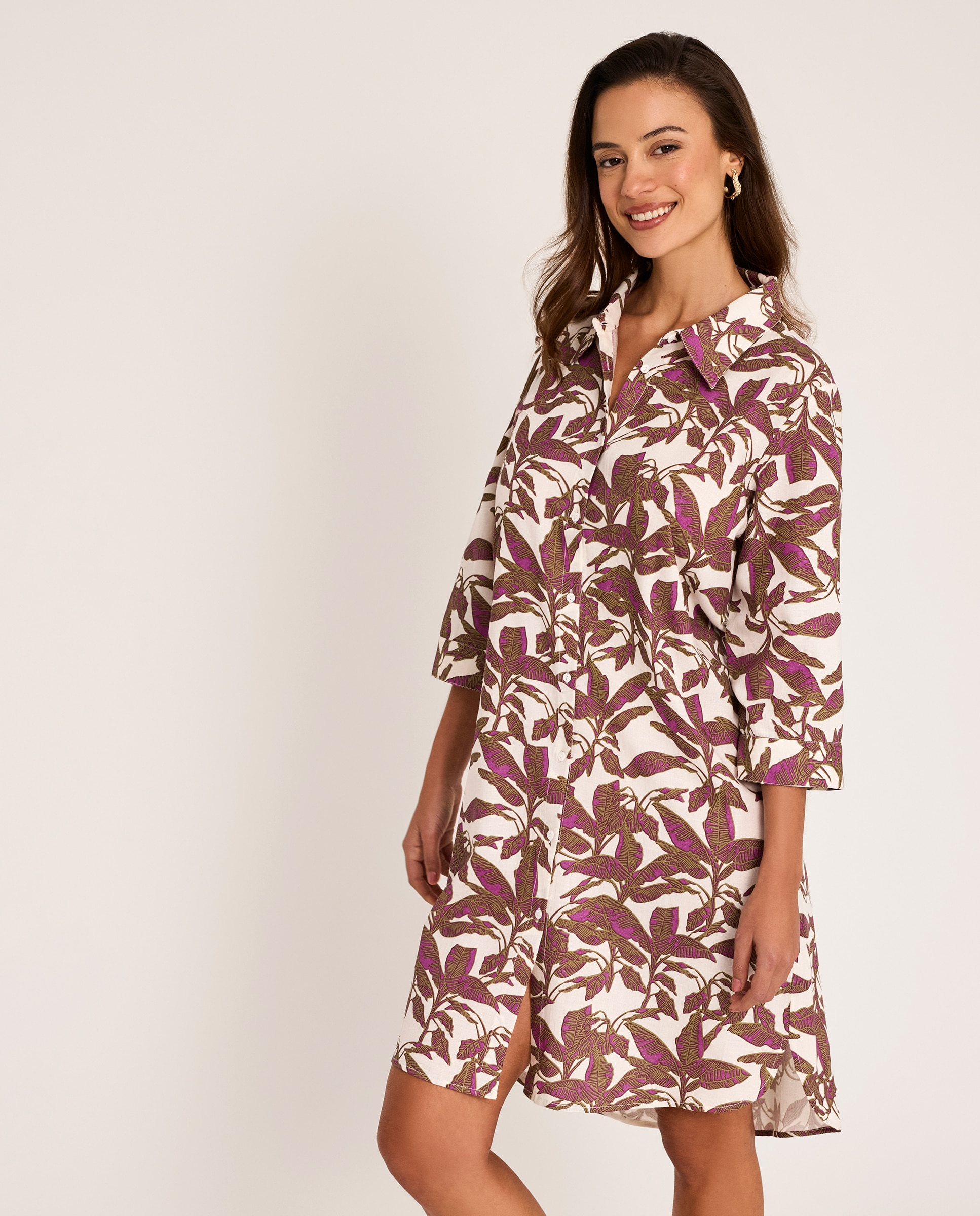 Selmark - Vestido de playa de mujer, corto, camisero, colección salvia.
