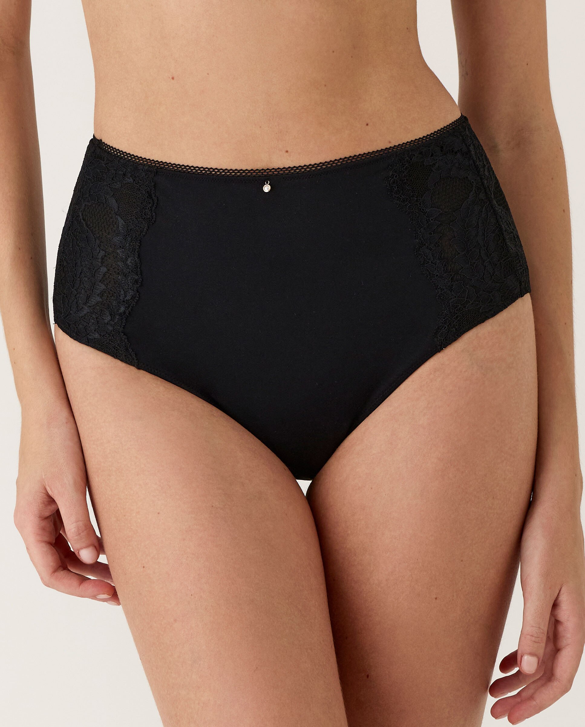 Braga alta clásica de mujer, con encaje en laterales - Selmark - Negro Negro-1