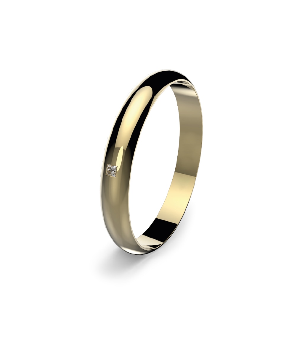 Imagen 0 de Alianza media caña 2mm en oro amarillo con diamante talla princesa Amarillo