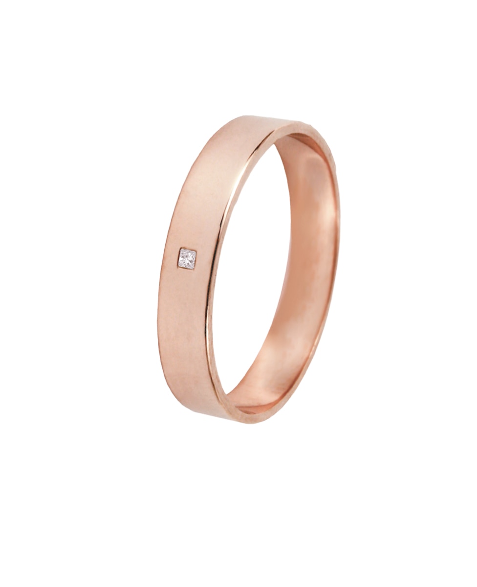 Alianza plana 3mm en oro rosa con diamante talla princesa Blanco Clarity Ghost Blanco-1