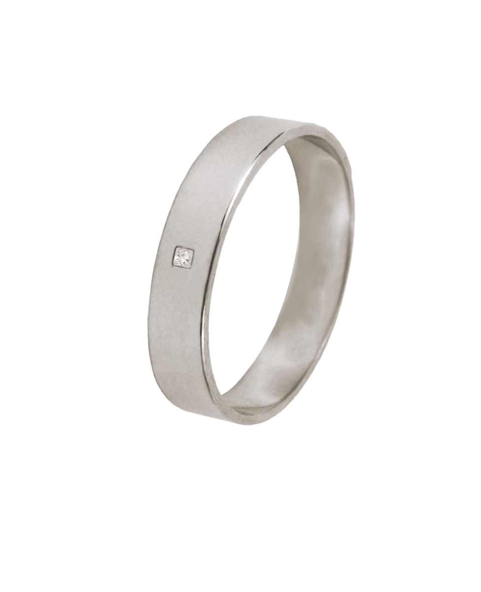 Alianza plana 5mm en oro con diamante talla princesa - Clarity Ghost - Blanco Blanco-1
