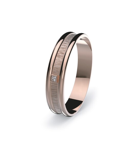 Imagen 0 de Alianza Complicidad oro rosa doble acabado 4mm con diamante talla princesa