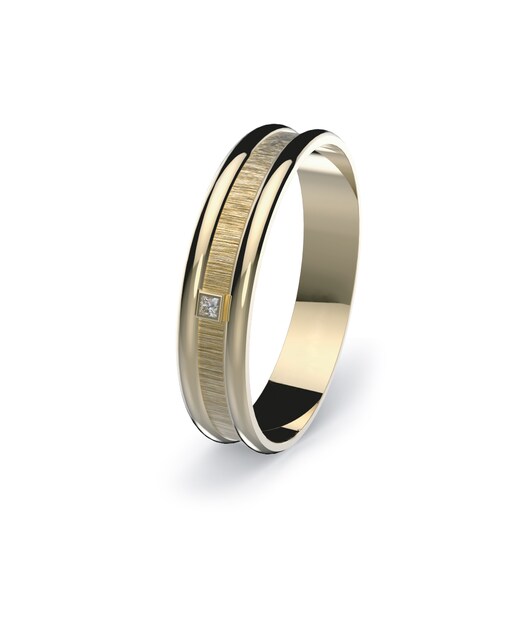 Imagen 0 de Alianza Complicidad oro amarillo doble acabado 4 mm con diamante talla princesa