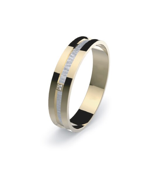 Imagen 0 de Alianza Infinito bicolor doble acabado 4 mm con diamante talla princesa