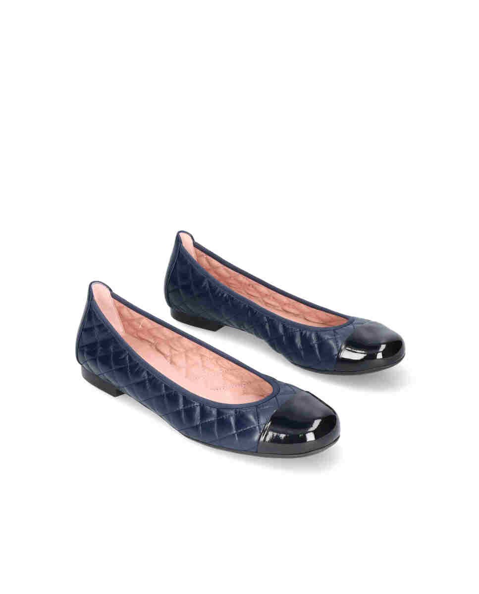 Bailarinas planas shirley de mujer en napa acolchada y puntera de charol - Pretty Ballerinas - Azul Azul-3
