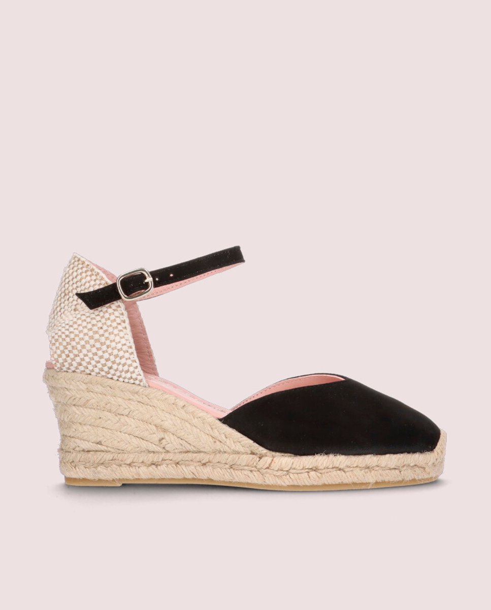 Alpargatas de cuña de mujer en ante color - Pretty Ballerinas - Negro Negro-1