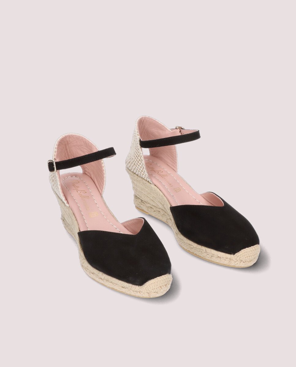 Alpargatas de cuña de mujer en ante color - Pretty Ballerinas - Negro Negro-3
