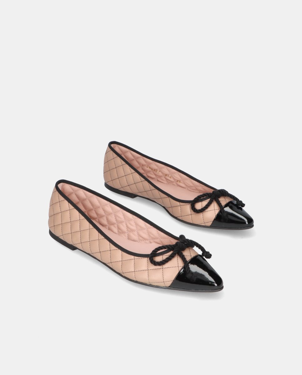 Bailarinas planas tyra de mujer en napa acolchada con puntera de charol - Pretty Ballerinas - Beige Beige-3