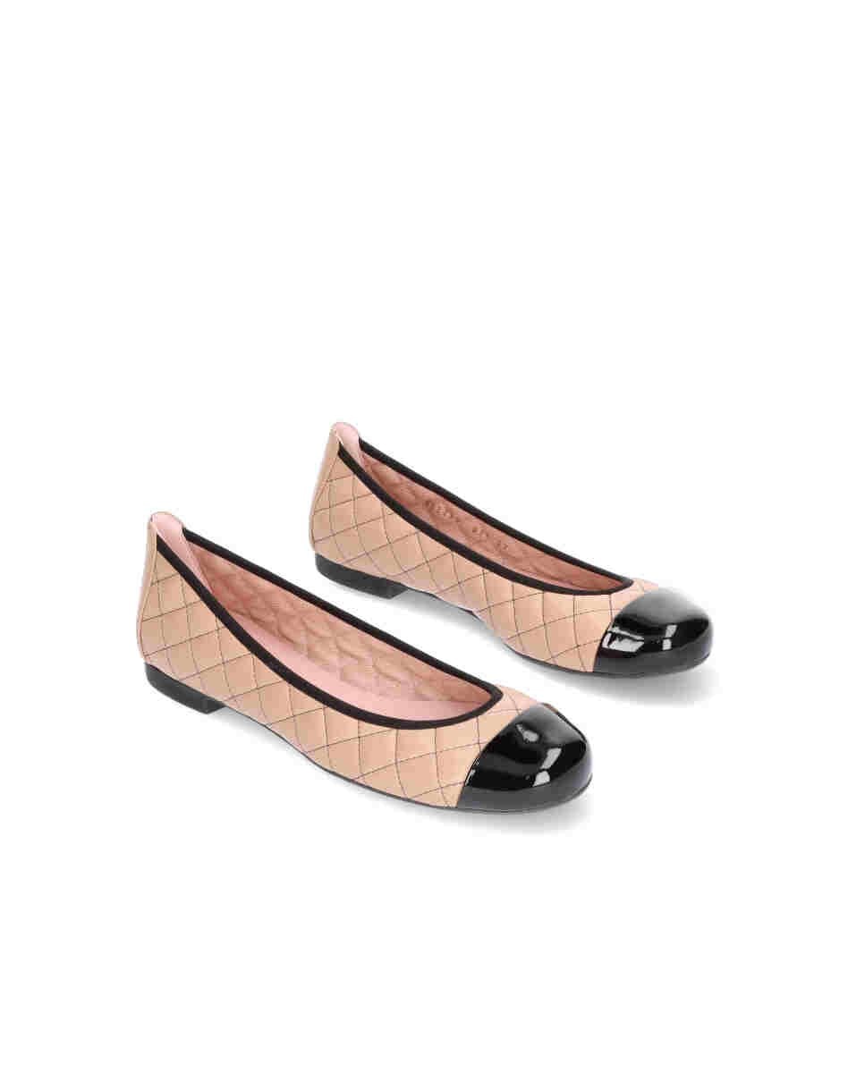 Bailarinas planas shirley de mujer en napa acolchada y puntera de charol - Pretty Ballerinas - Beige Beige-3