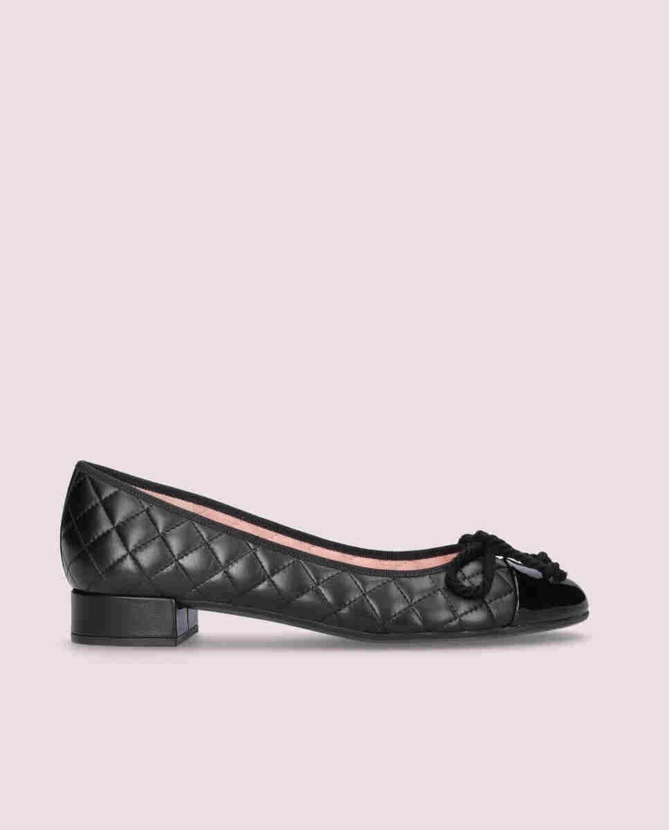Bailarinas con tacón gretschen de mujer en napa acolchada con puntera de charol - Pretty Ballerinas - Negro Negro-1