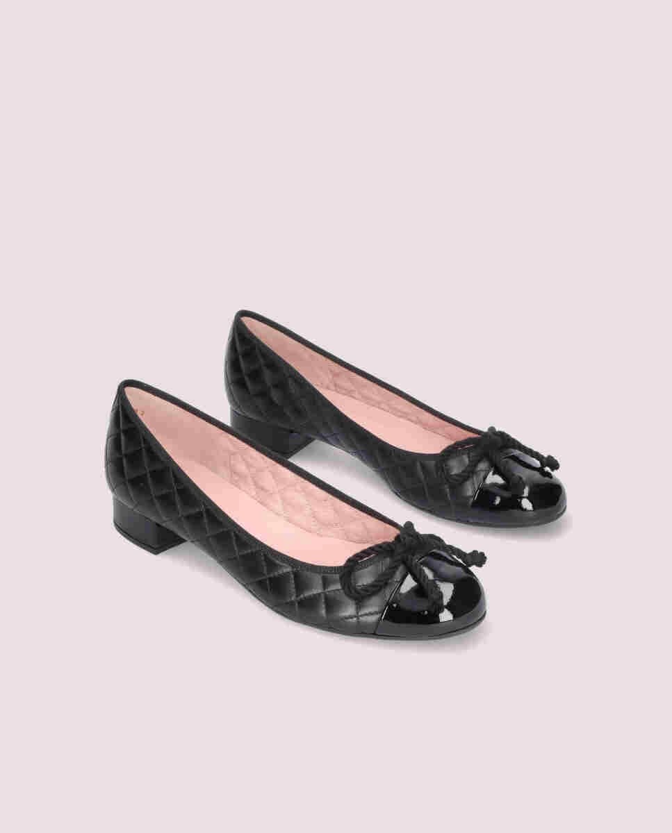 Bailarinas con tacón gretschen de mujer en napa acolchada con puntera de charol - Pretty Ballerinas - Negro Negro-3