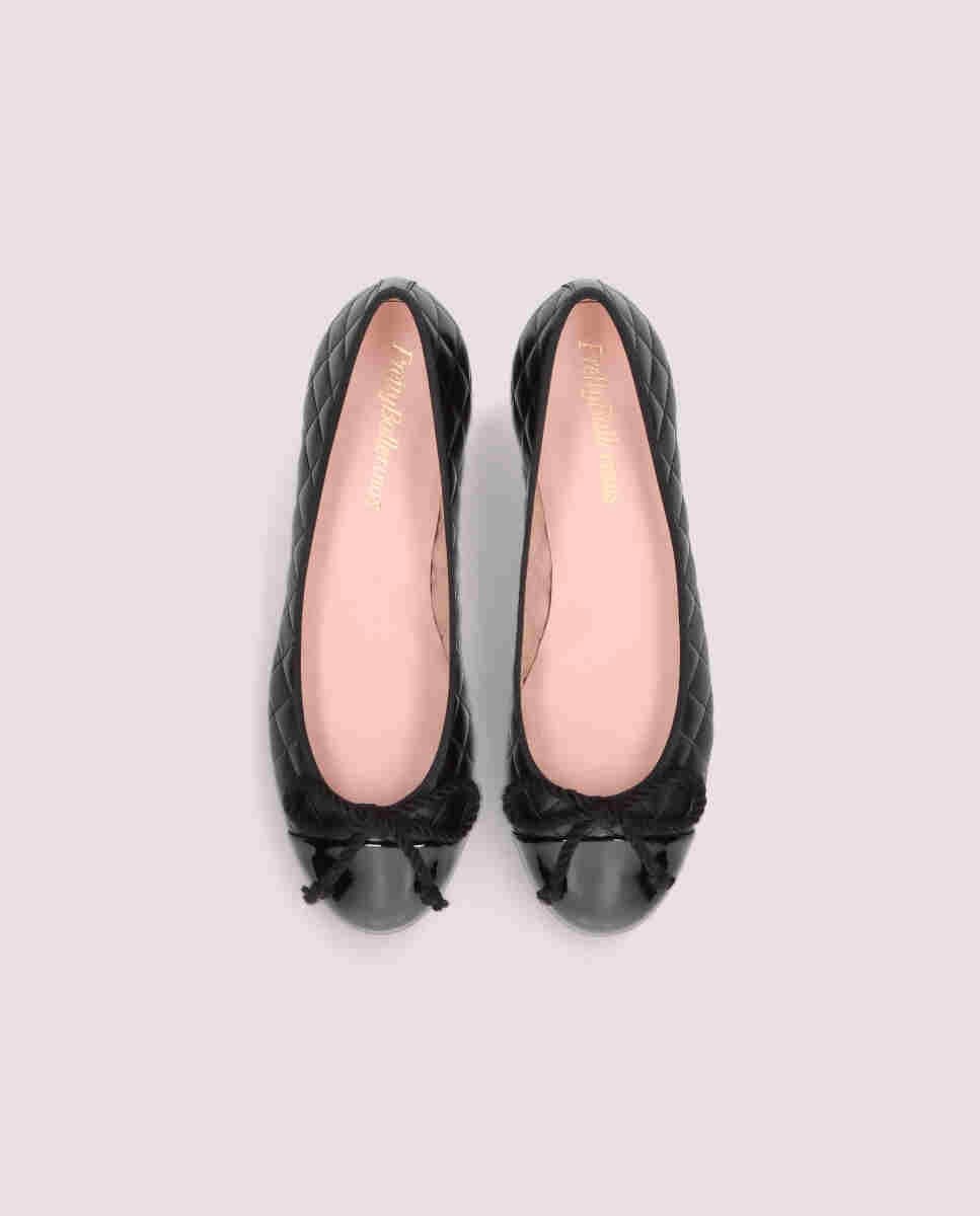 Bailarinas con tacón gretschen de mujer en napa acolchada con puntera de charol - Pretty Ballerinas - Negro Negro-2