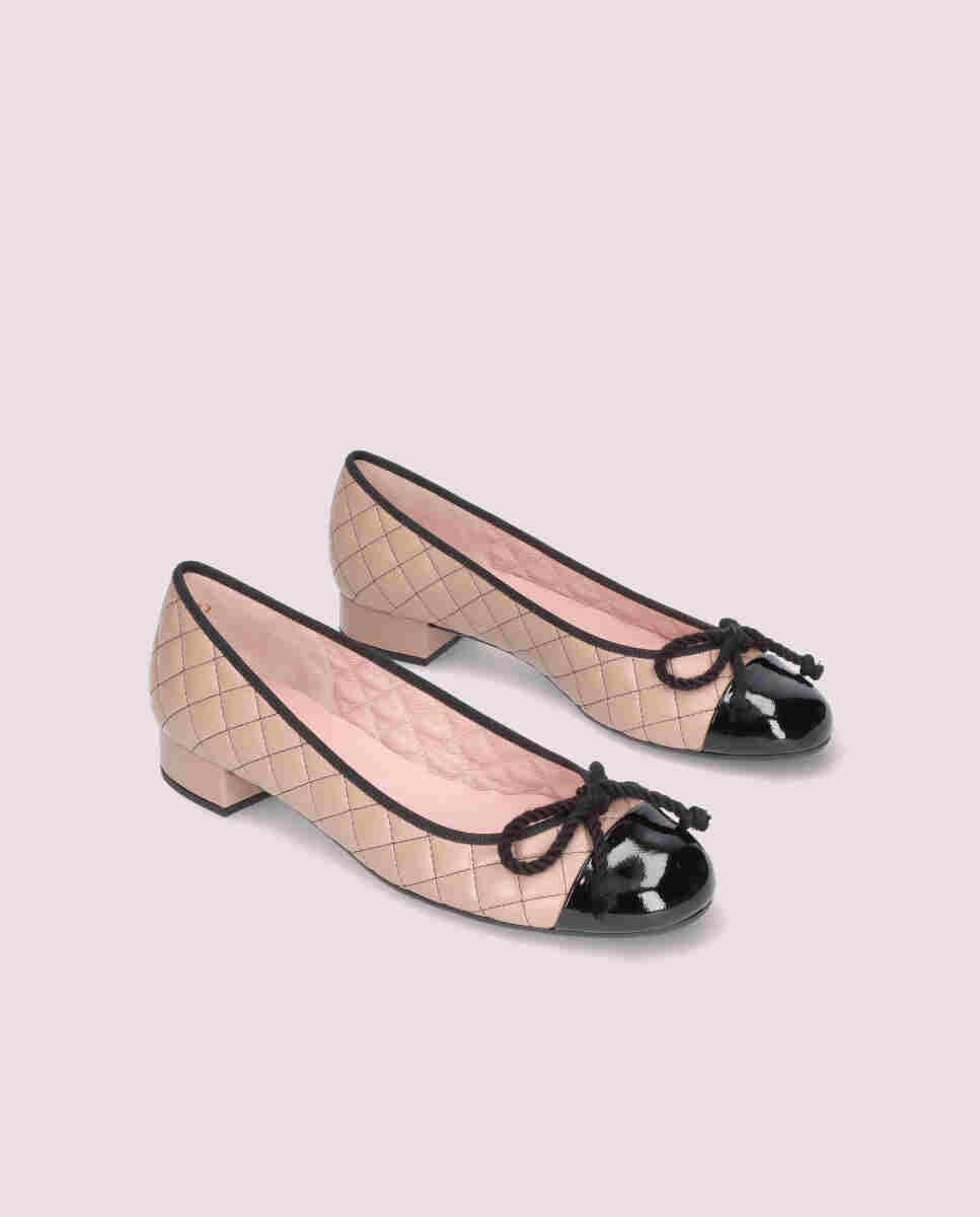 Bailarinas con tacón gretschen de mujer en napa acolchada con puntera de charol - Pretty Ballerinas - Beige Beige-3