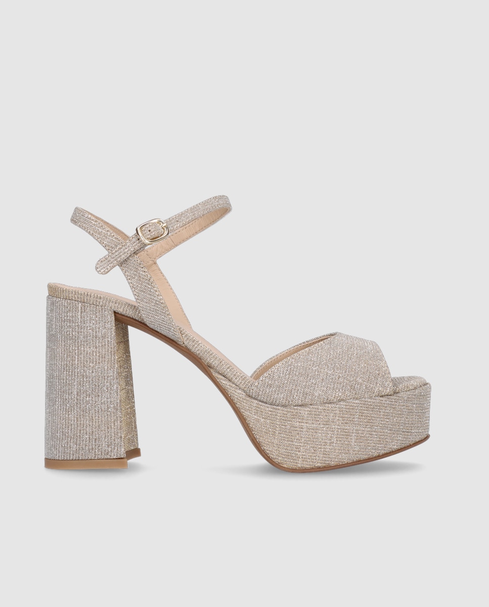 Imagen 0 de Sandalias de tacón Ruth de mujer en tela brillante Plata mate
