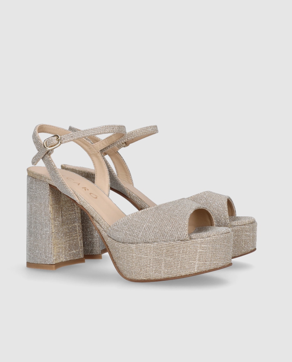 Sandalias de tacón Ruth de mujer en tela brillante - Mascaró - Plata mate Plata mate-3