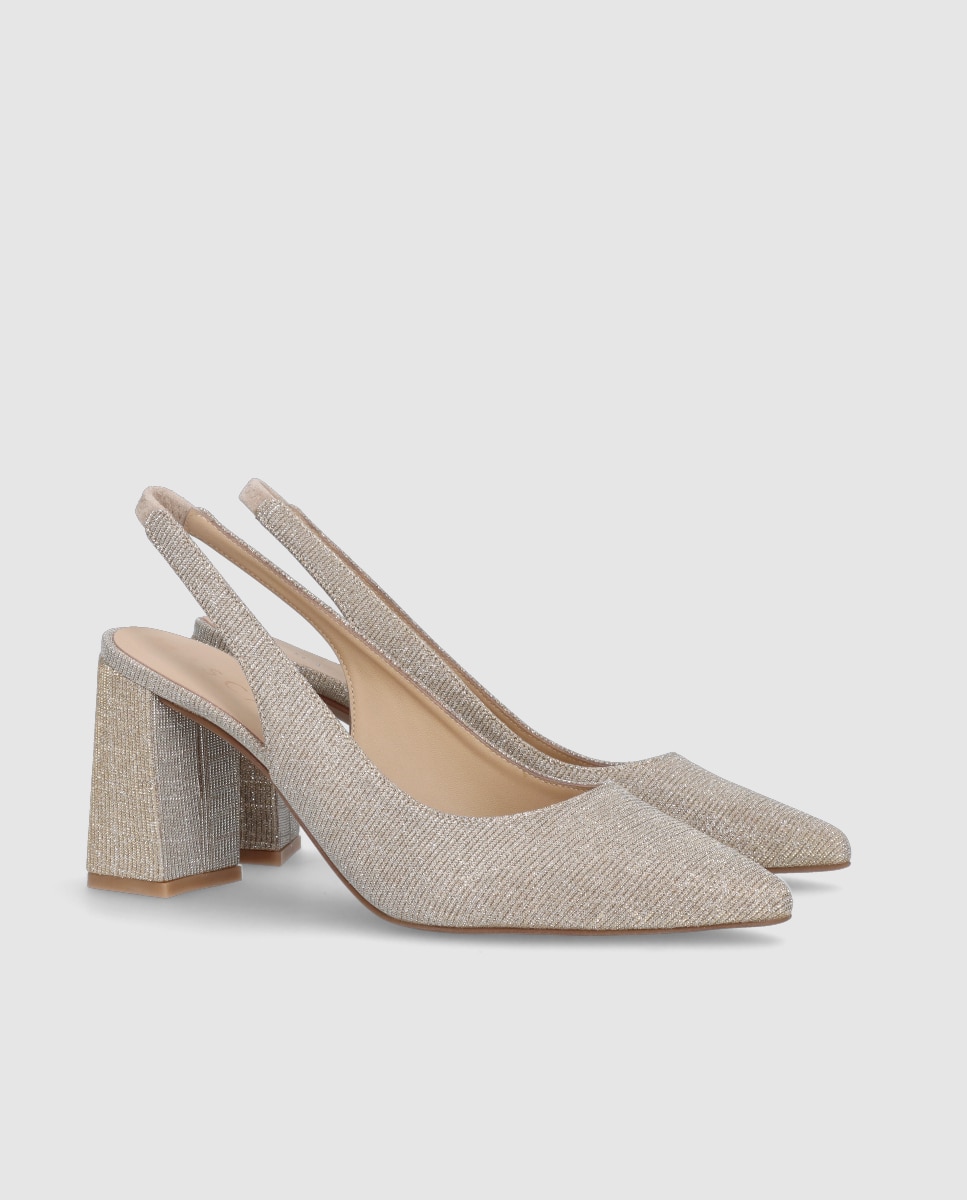 Imagen 3 de Zapatos de salón Renata de mujer en tela brillante color oro champán - Mascaró - Champagne Champagne