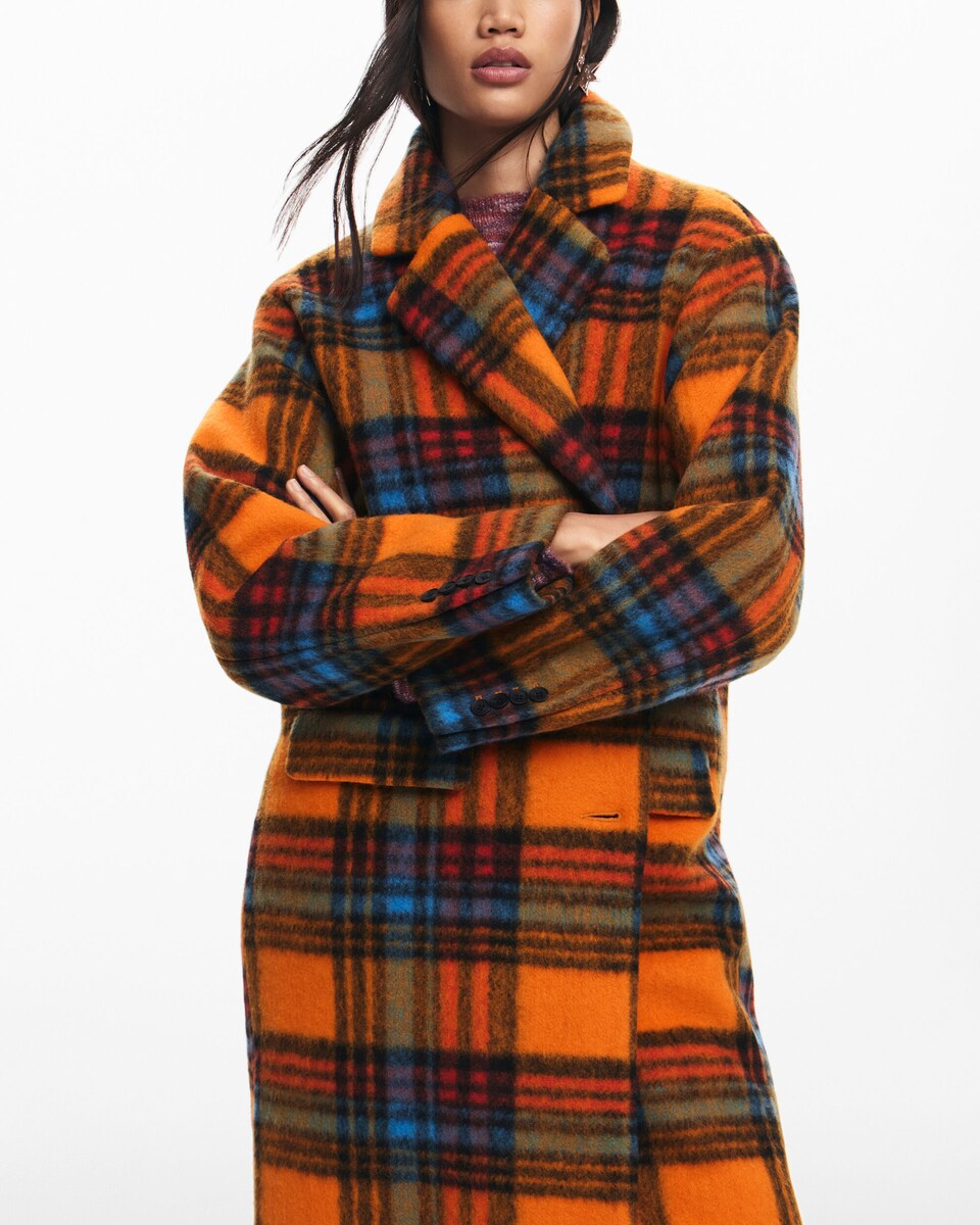 Abrigo de paño de mujer largo de cuadros · Desigual · El Corte Inglés