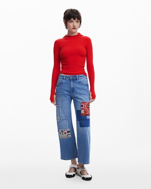 Imagen 0 de Vaquero de mujer Straight con parches decorativos