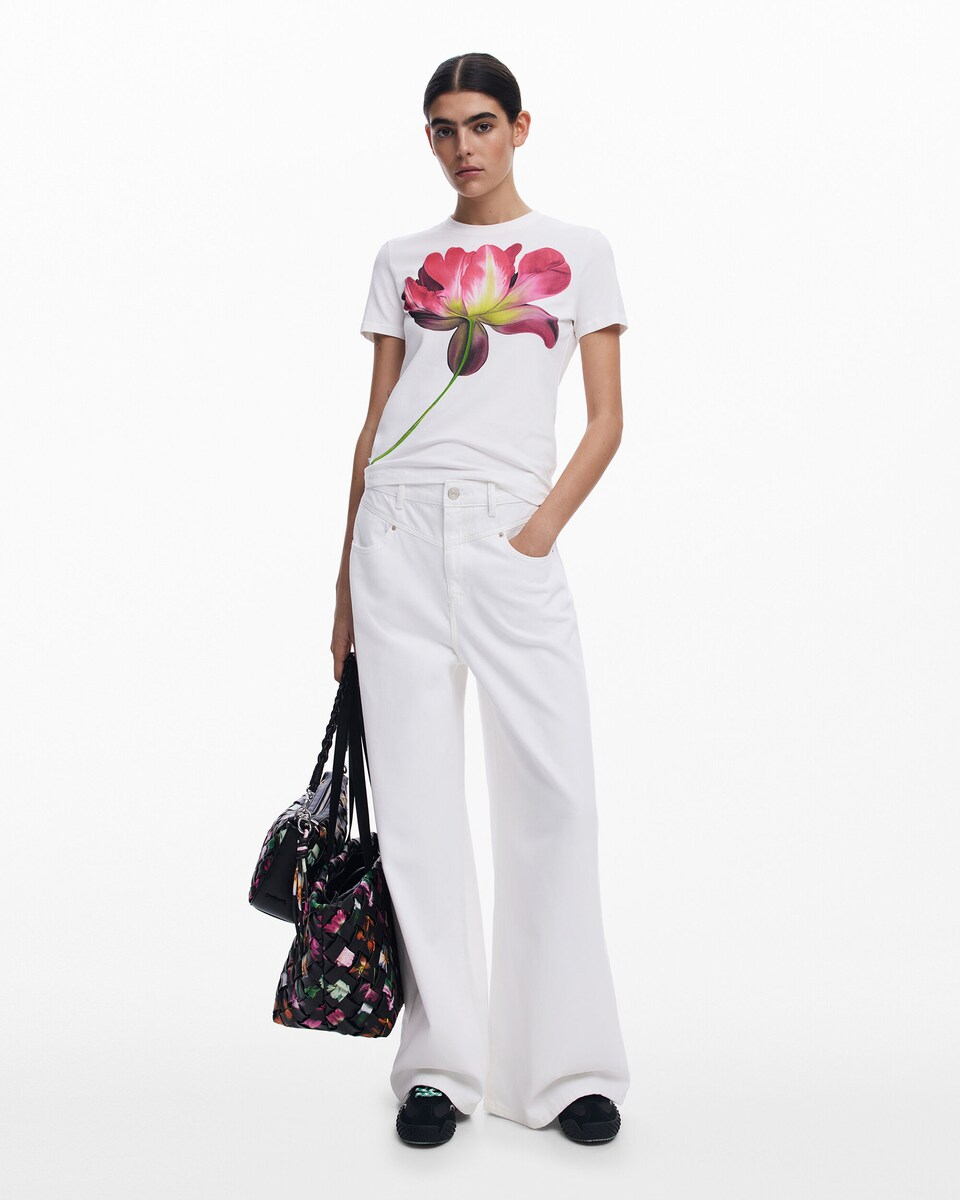Bolsos Camisetas Manga Corta Mujer Desigual Camiseta De Mujer Flor