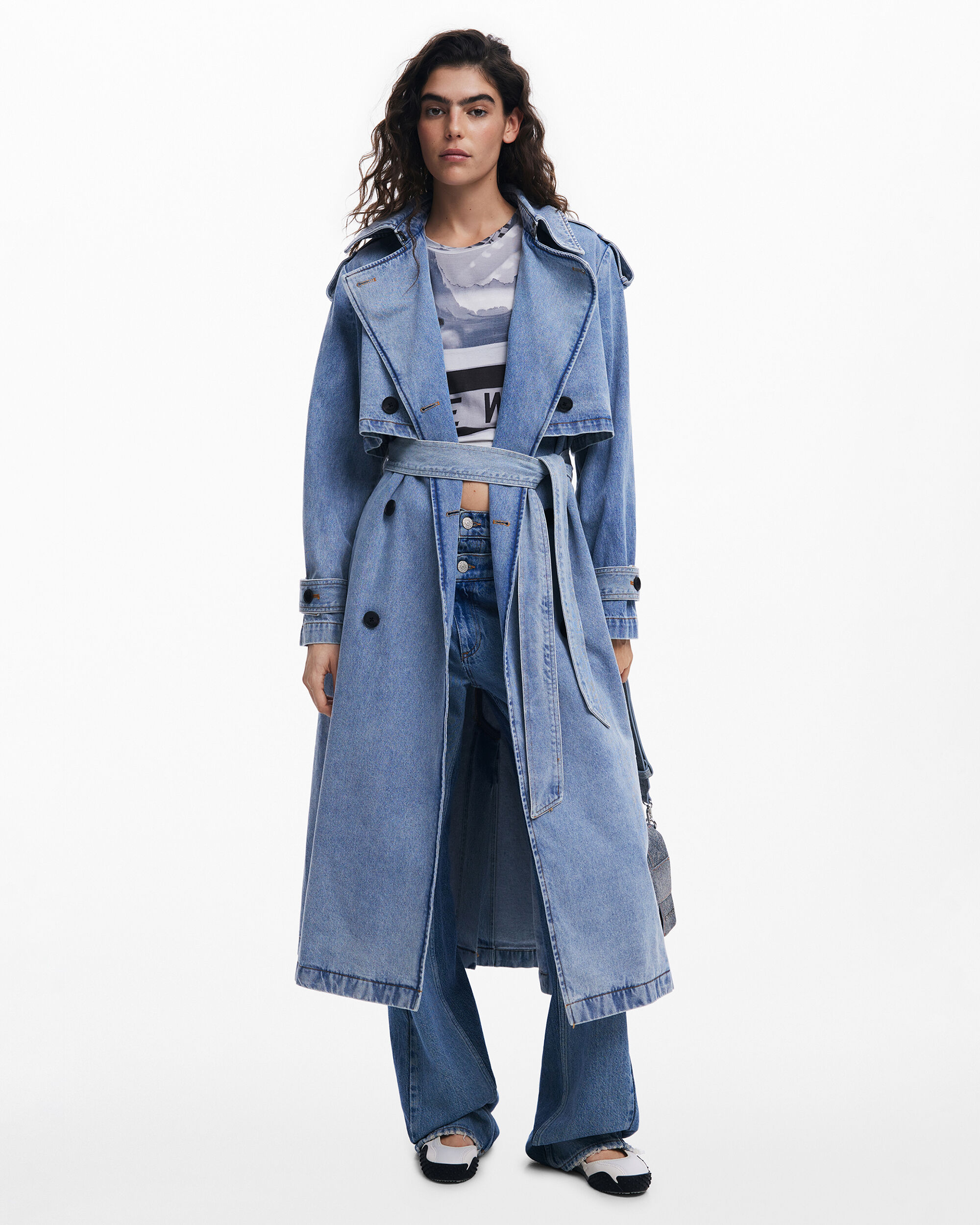 Desigual - Gabardina de mujer denim cinturón.