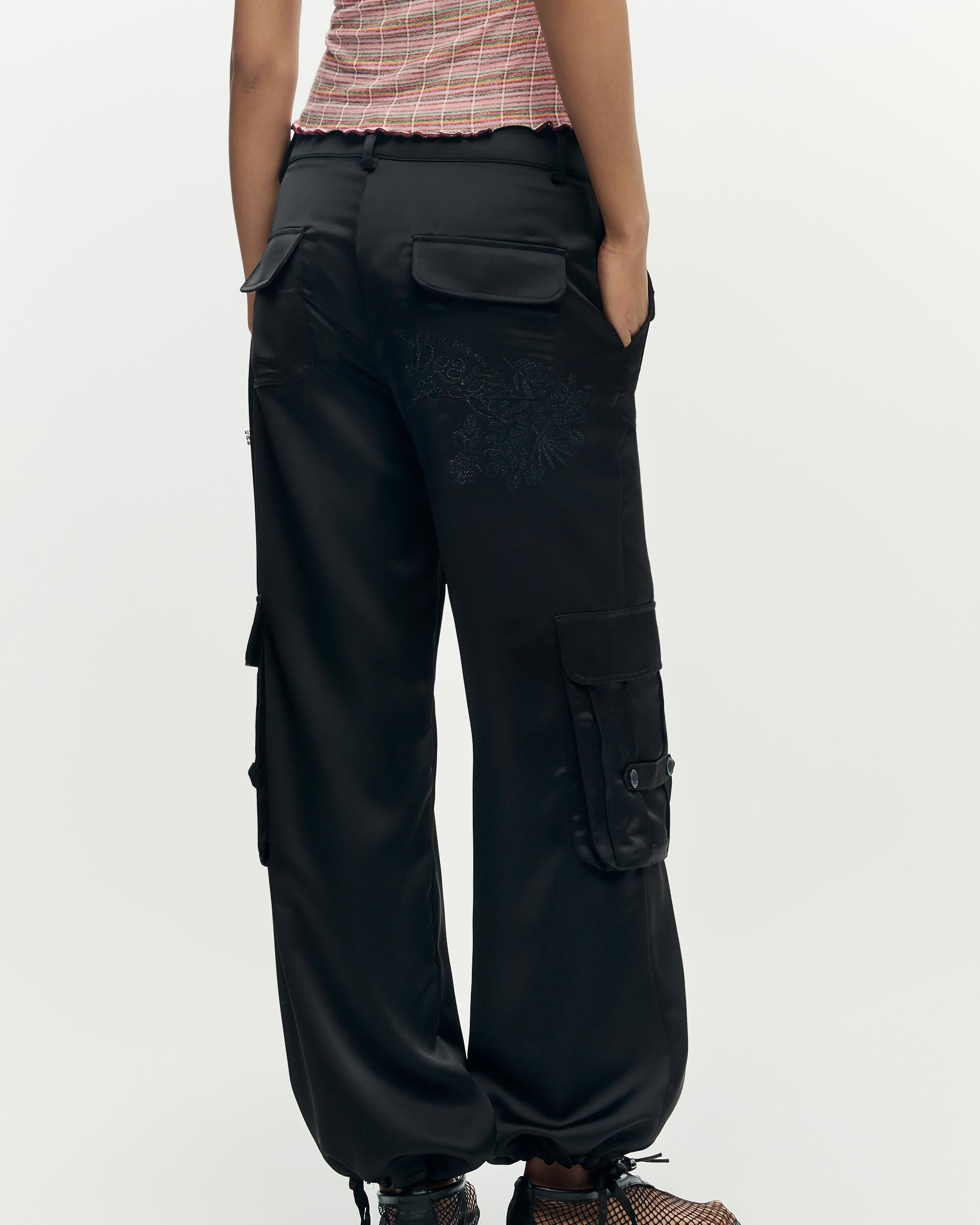 Pantalón de mujer cargo satinado - Desigual - Negro Negro-3