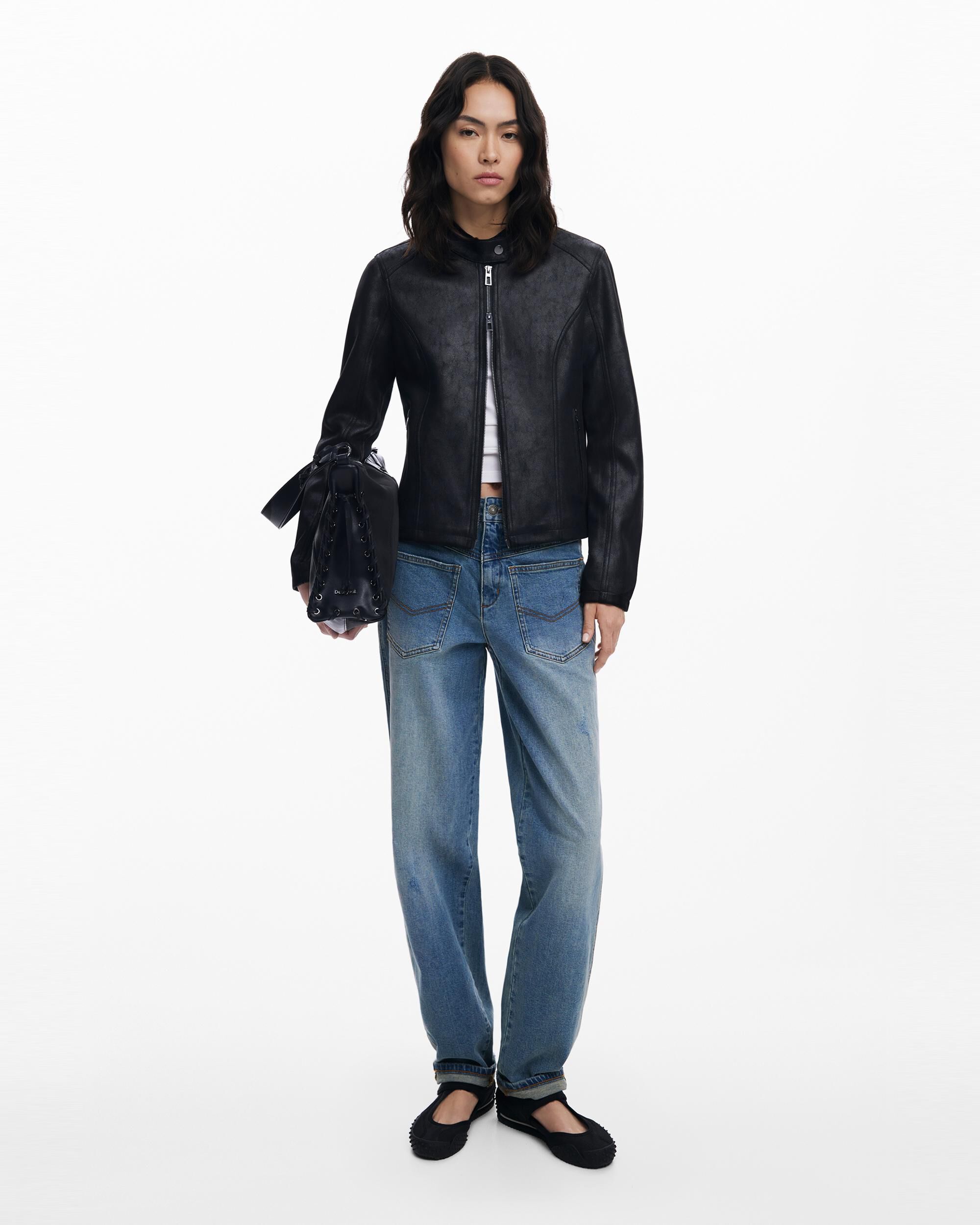 Desigual - Cazadora de mujer efecto piel combinada.