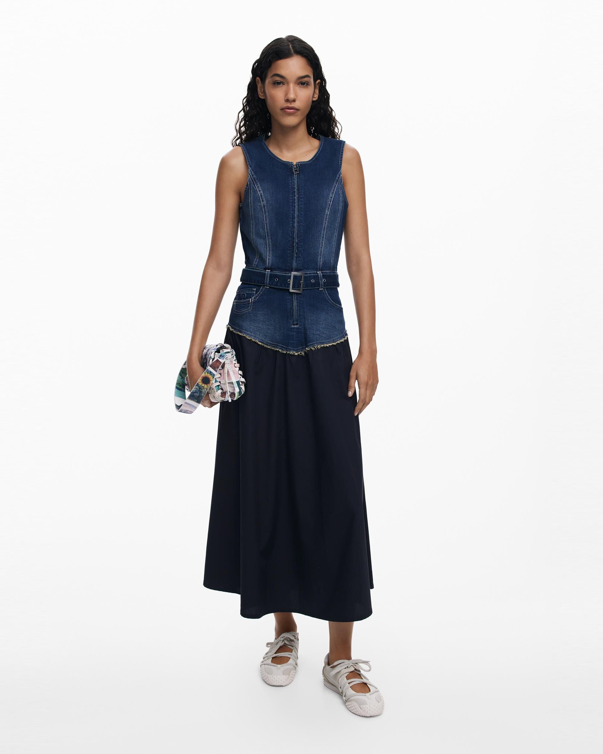 Vestido combinado denim - Desigual - Azul Azul-1