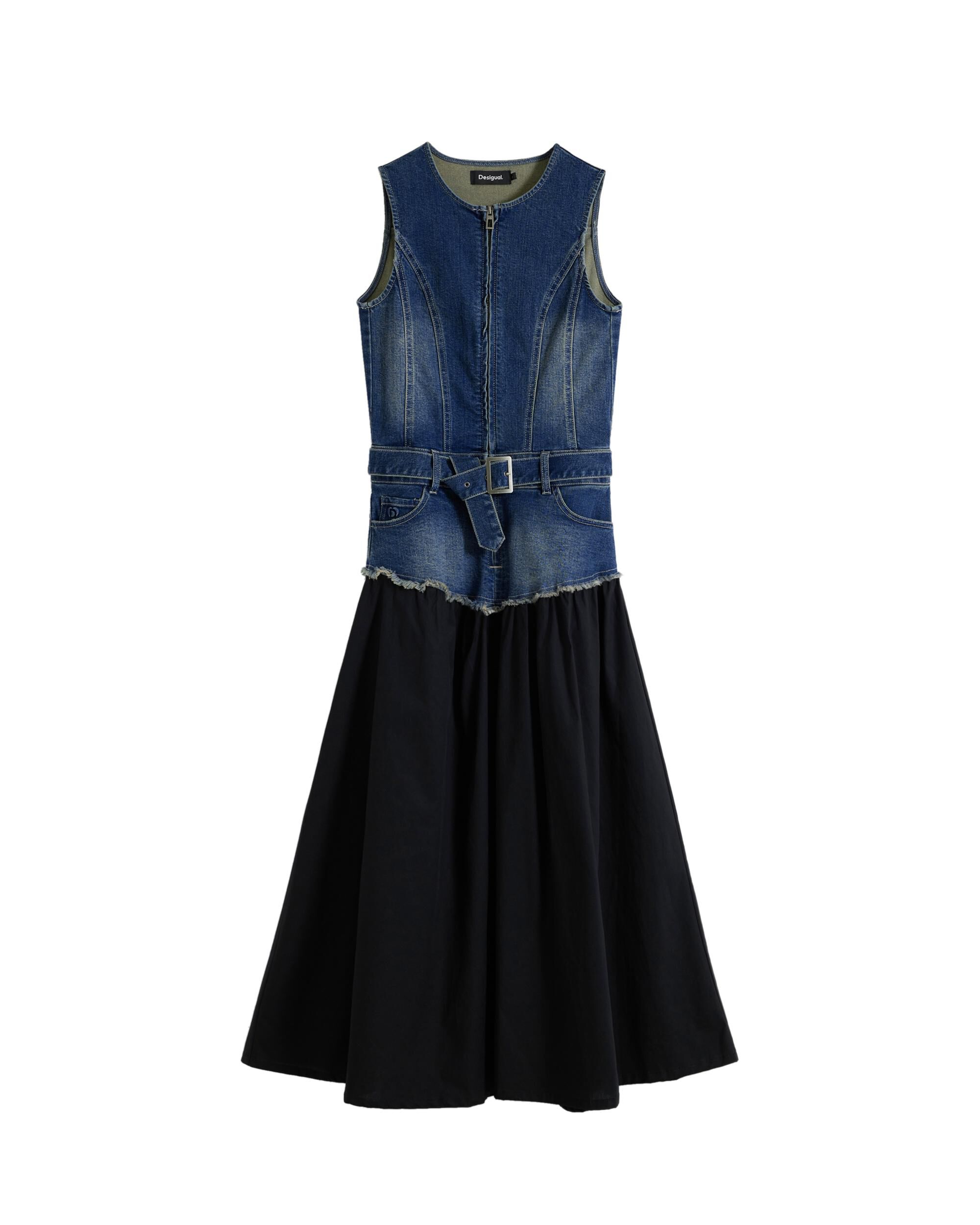 Vestido combinado denim - Desigual - Azul Azul-5