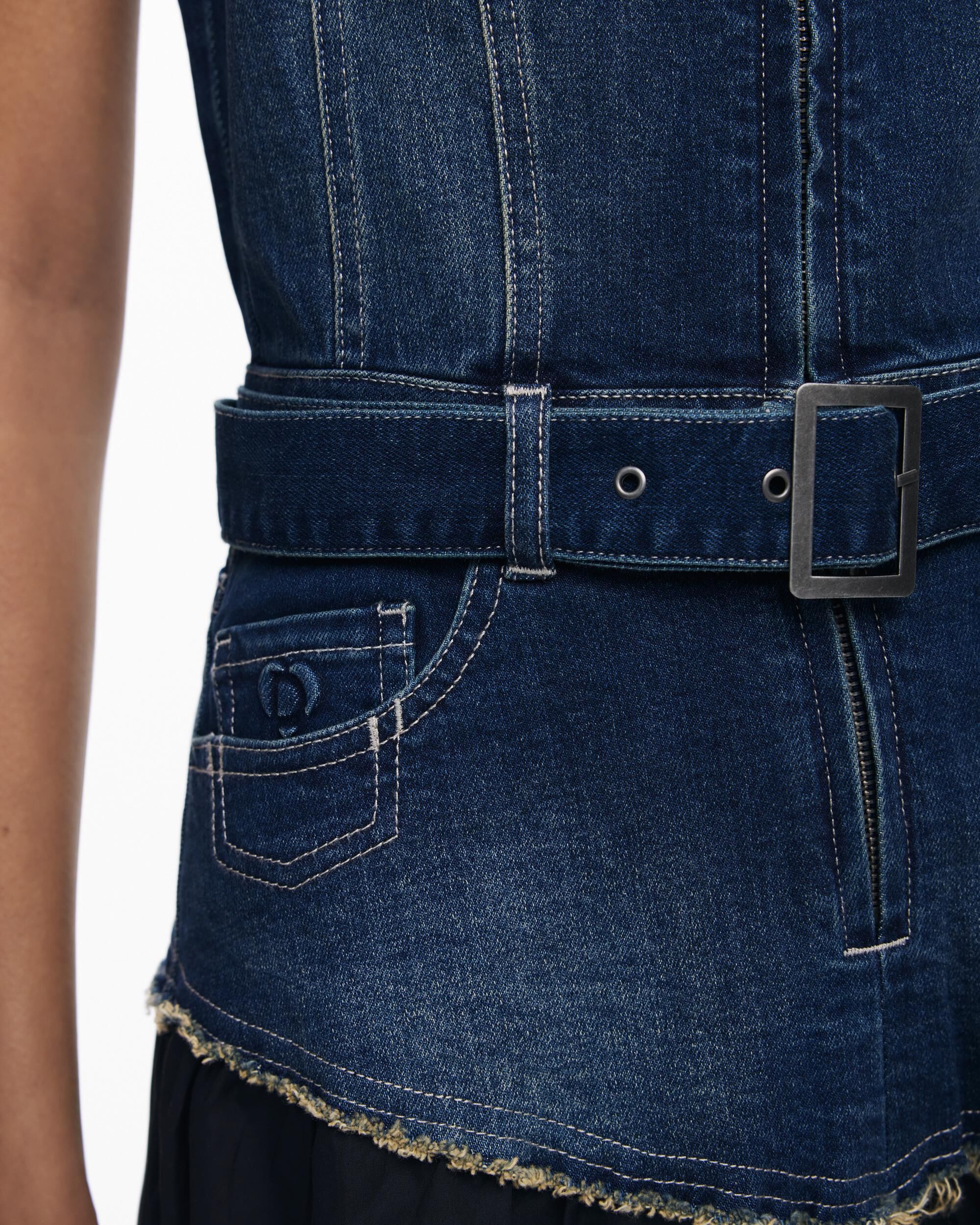 Vestido combinado denim - Desigual - Azul Azul-4