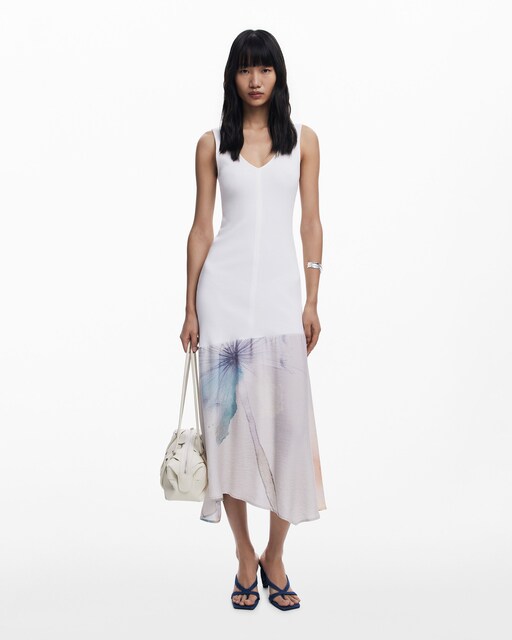 Imagen 0 de Vestido escote V combinado