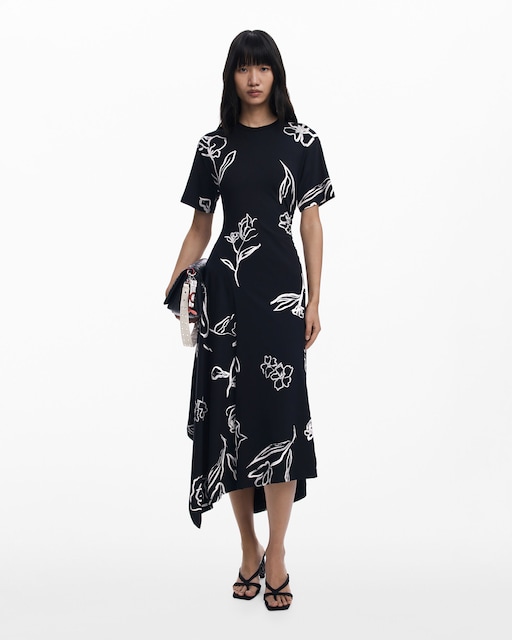 Imagen 0 de Vestido asimétrico trazos flores