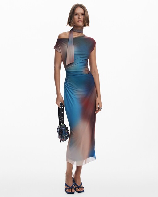 Imagen 0 de Vestido drapeado escote irregular