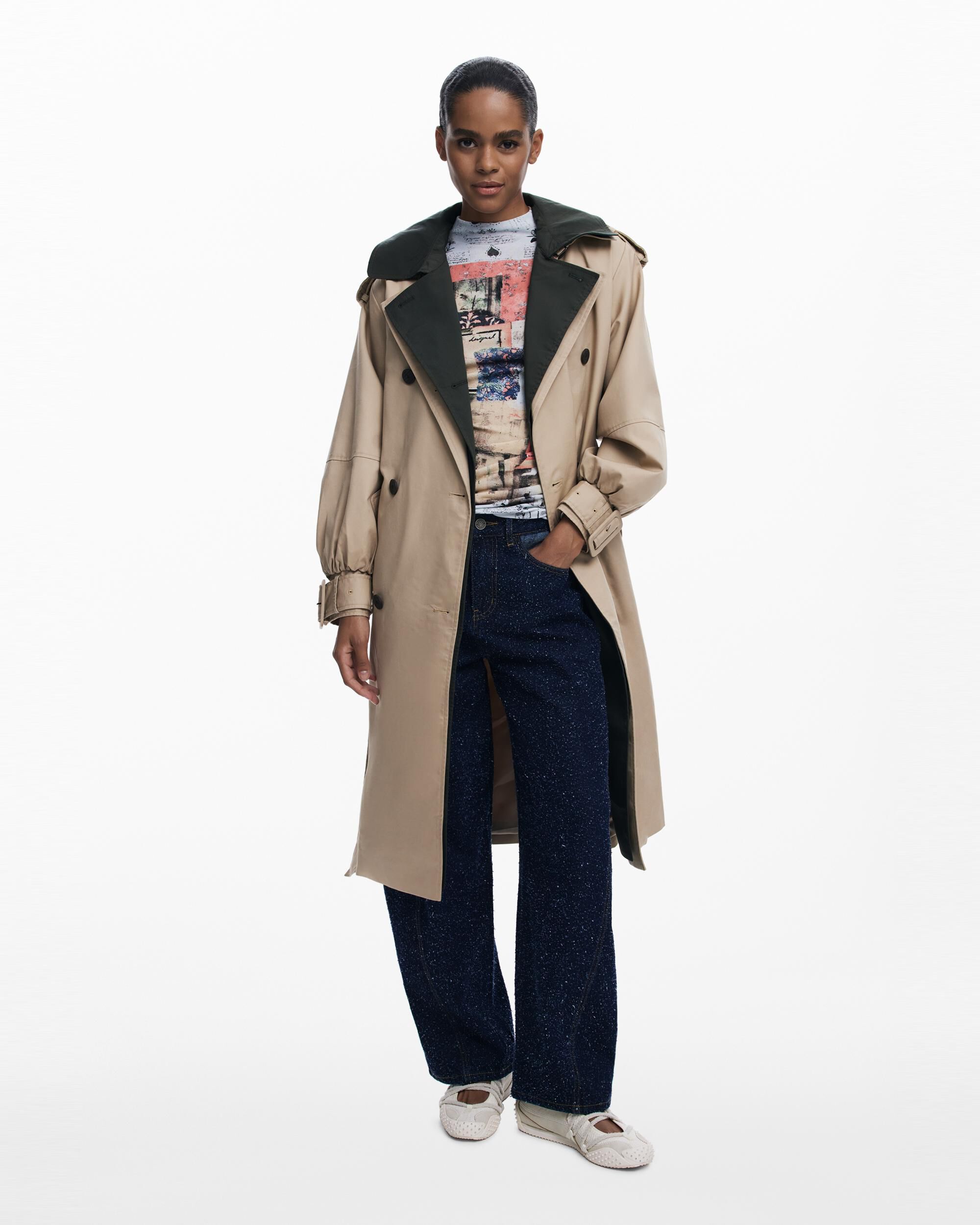 Desigual - Gabardina de mujer doble solapa.