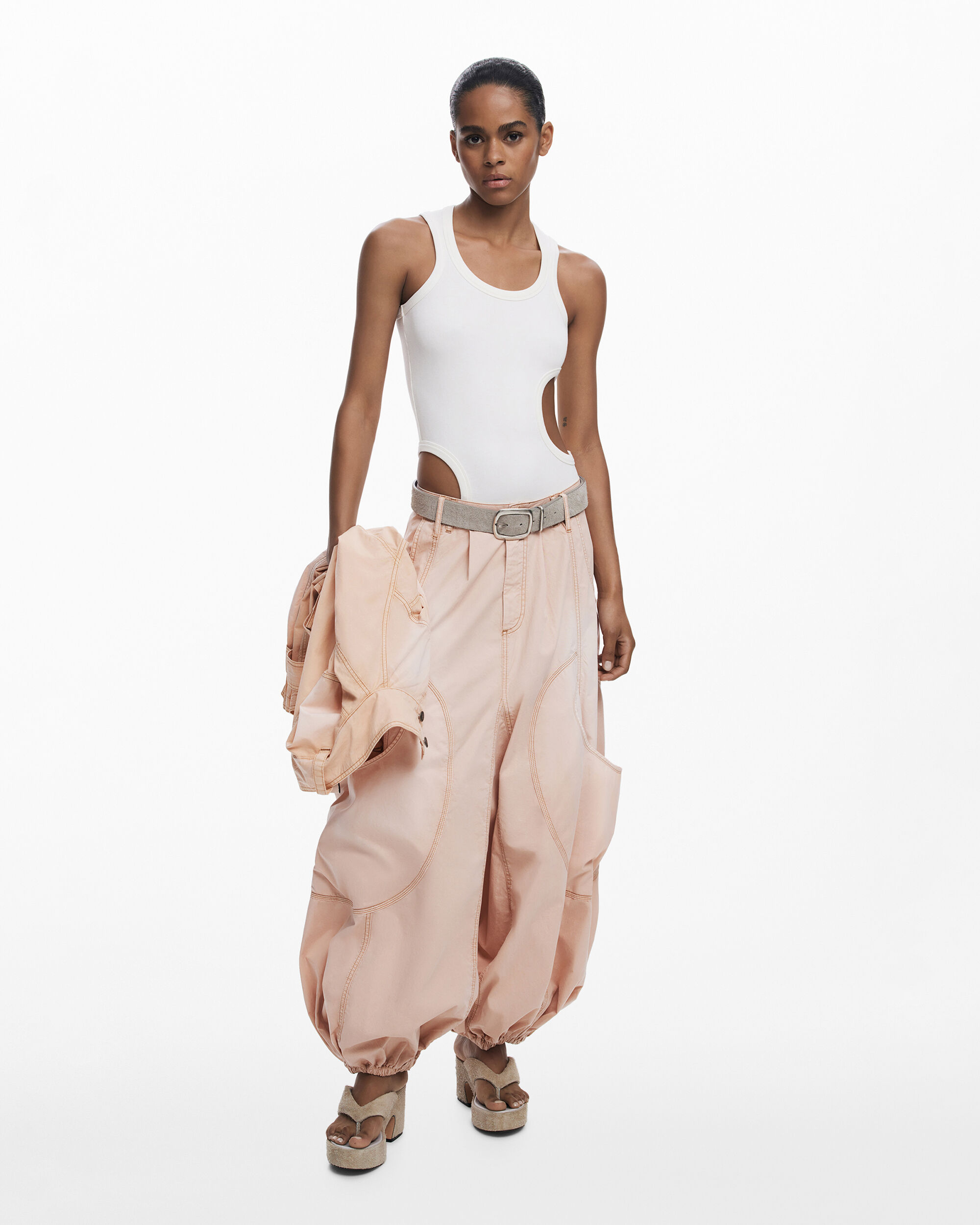 Pantalón de mujer cargo fluido - Desigual - Rosa pastel Rosa pastel-1