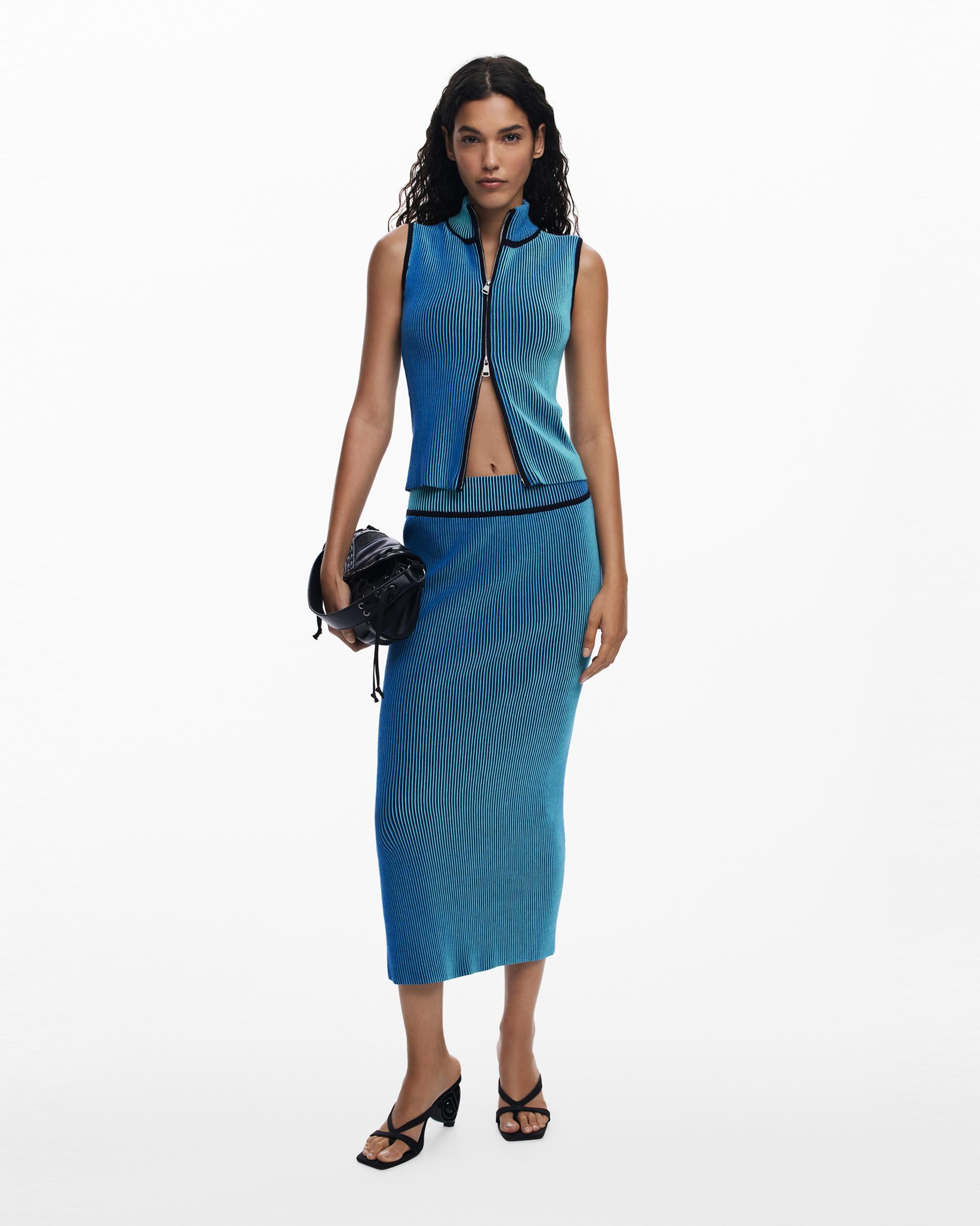Desigual - Falda tubo midi rayas.