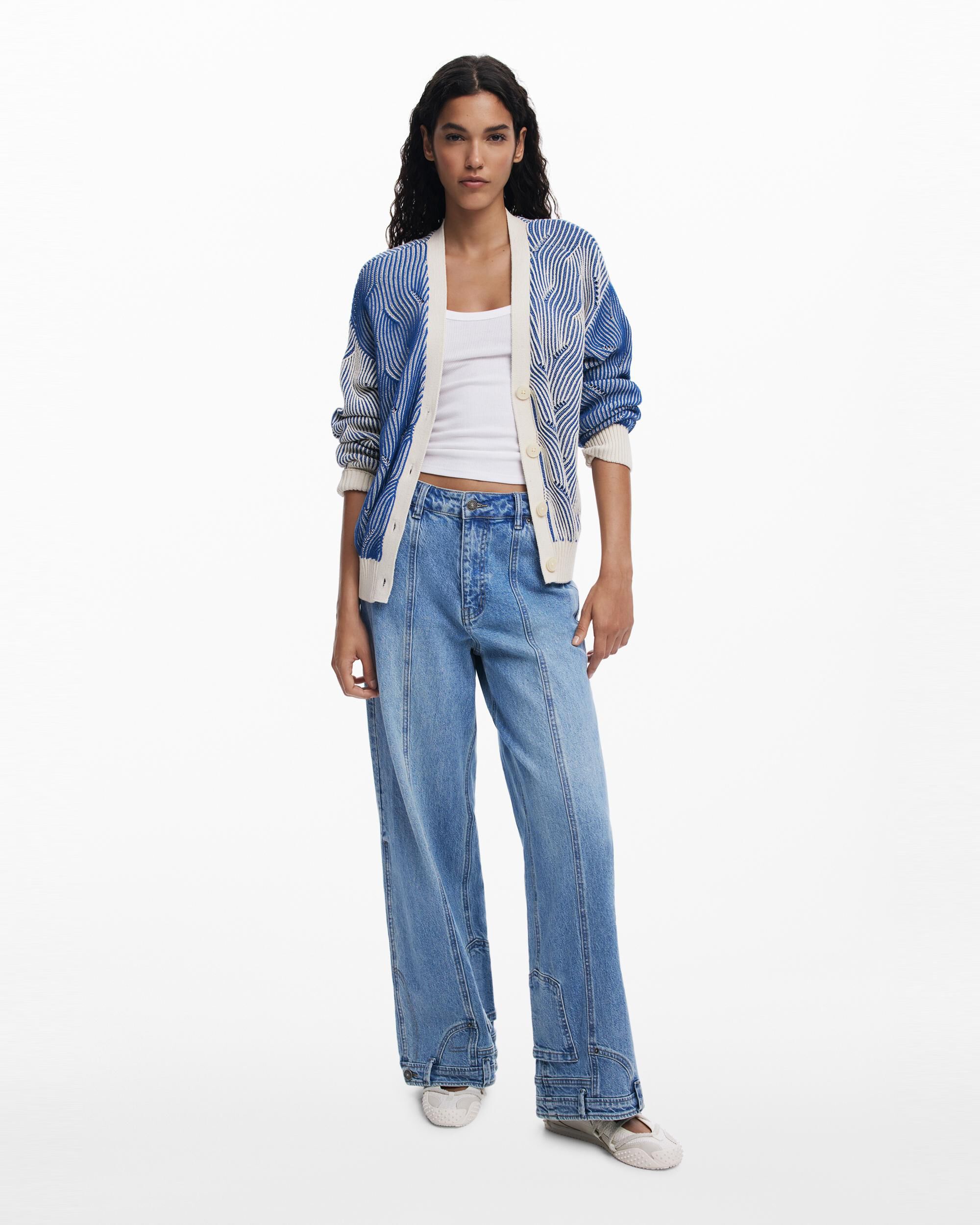 Cárdigan de mujer punto bicolor - Desigual - Azul / Blanco Azul / Blanco-2