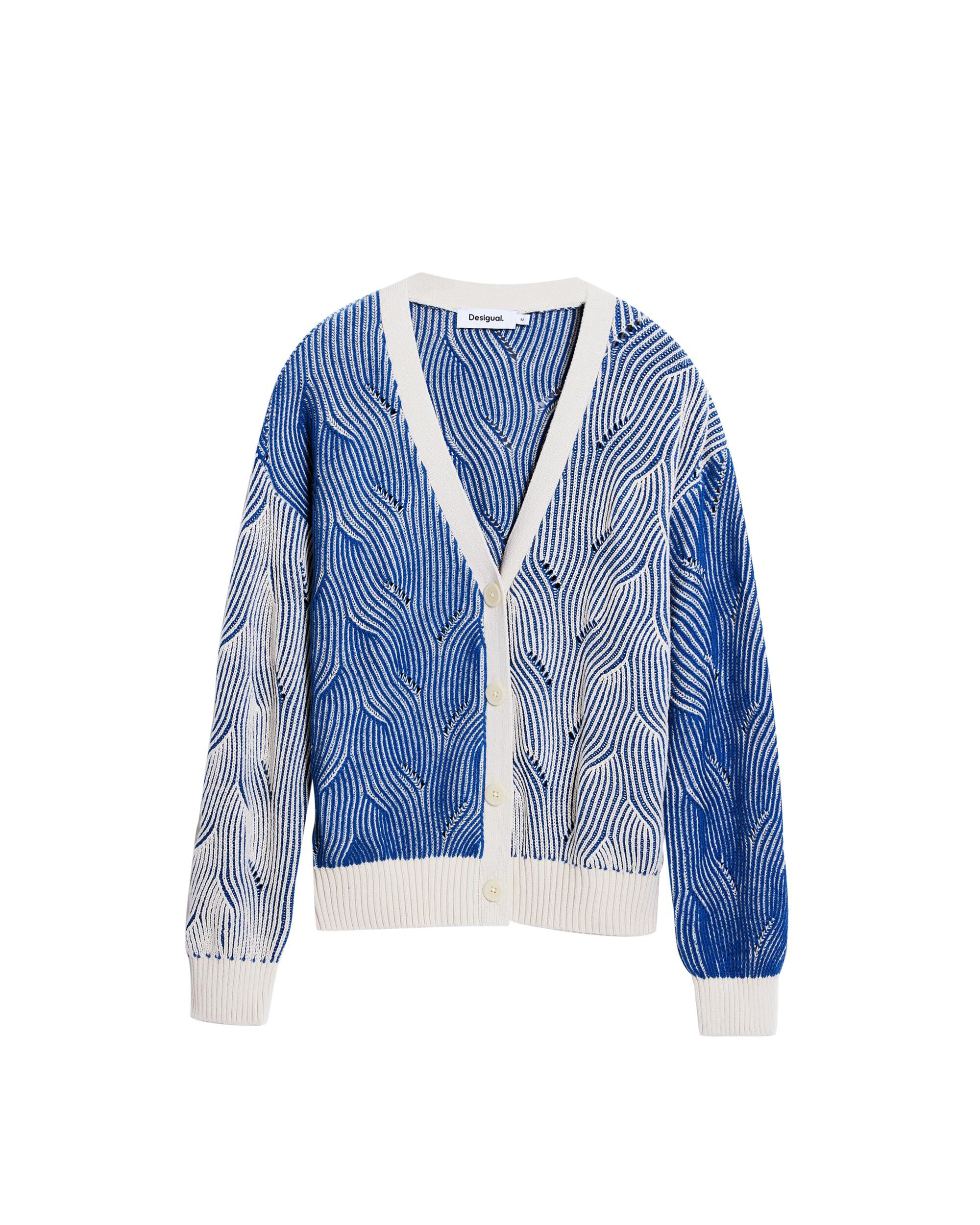 Cárdigan de mujer punto bicolor - Desigual - Azul / Blanco Azul / Blanco-5