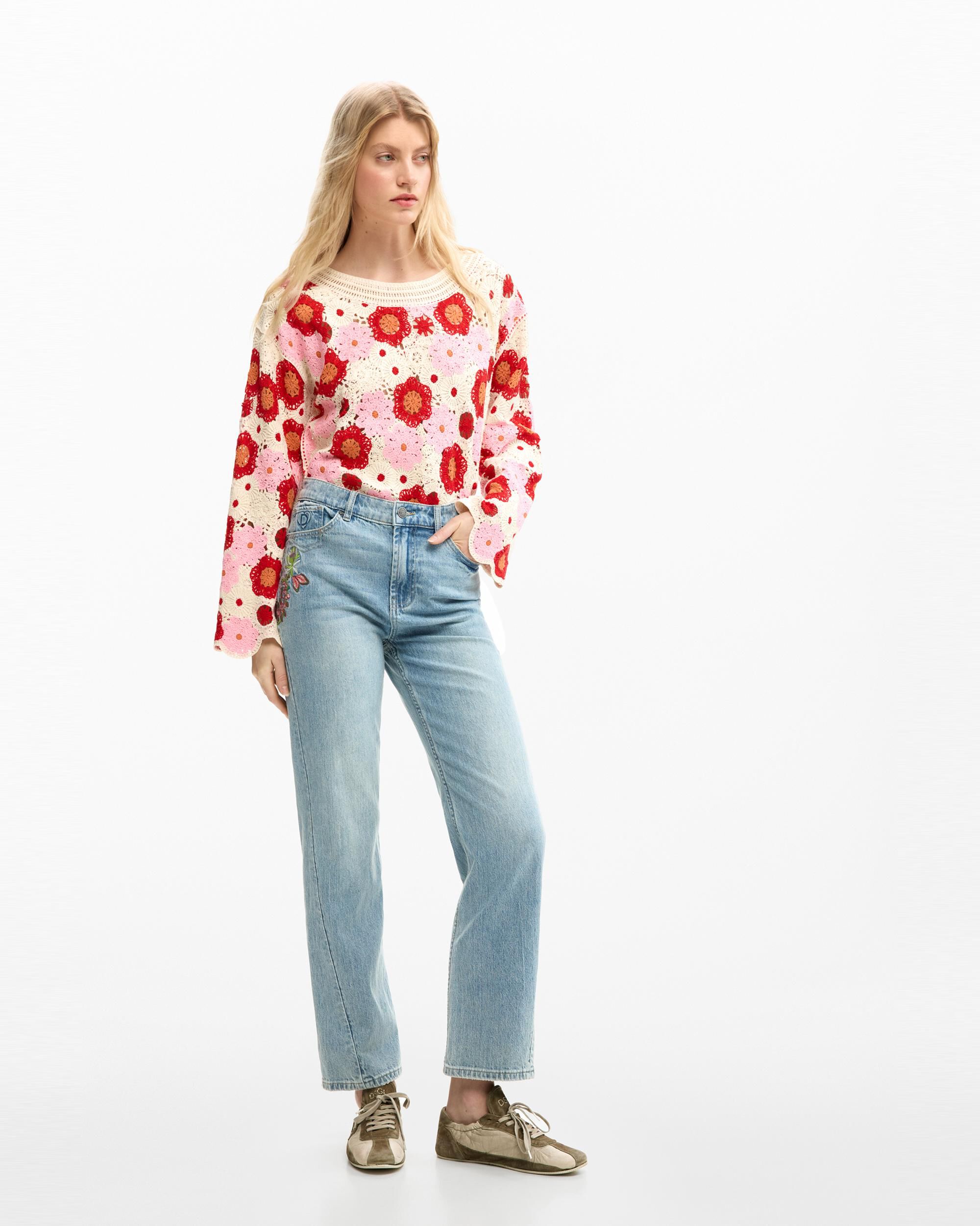 Desigual - Pantalón de mujer vaquero straight flores.