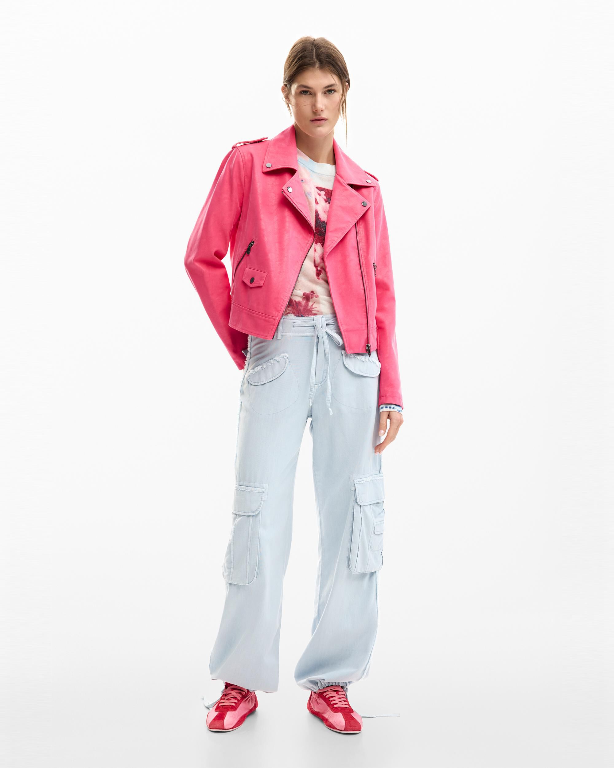 Desigual - Cazadora biker de mujerefecto piel.