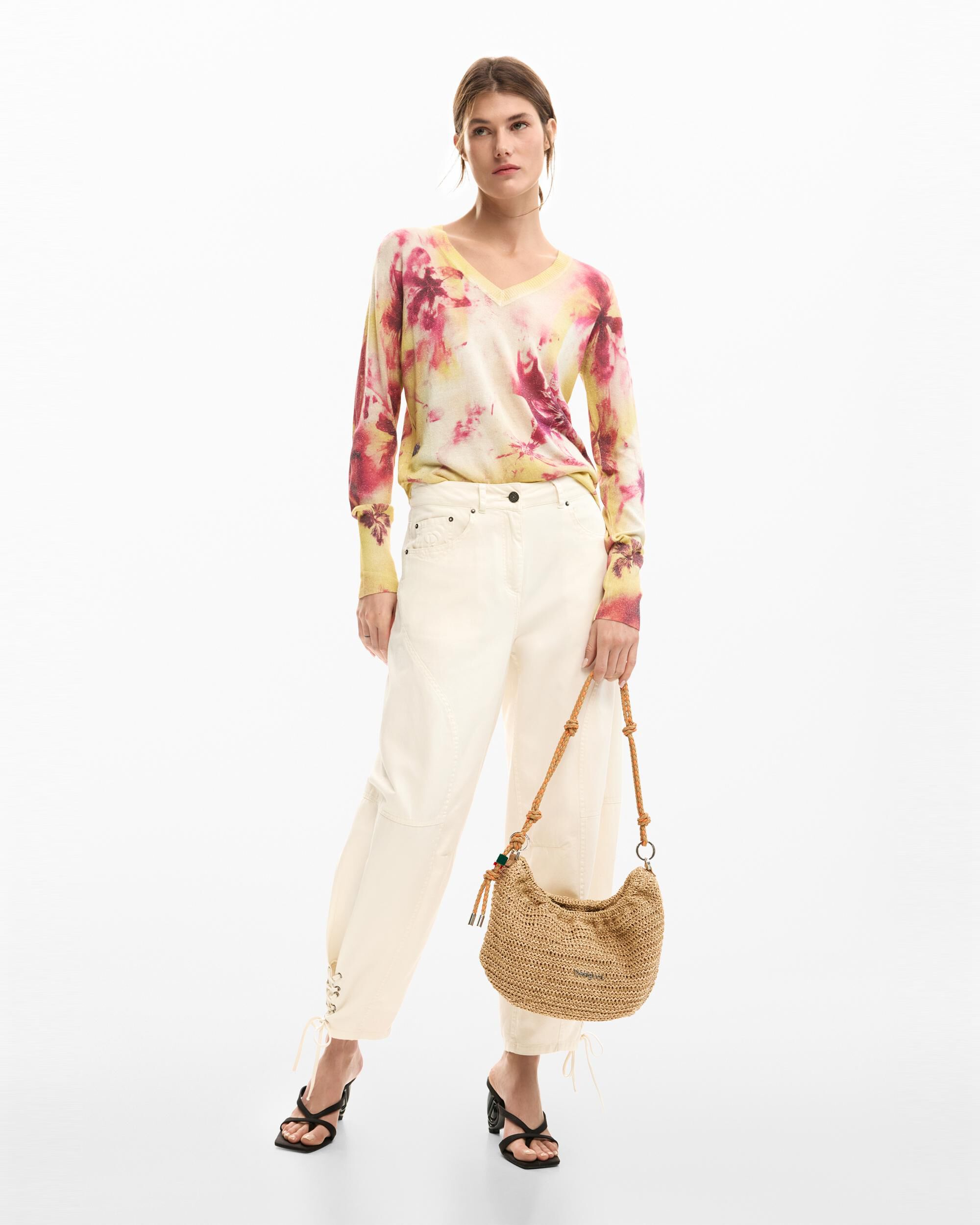 Jersey de mujer fino flores - Desigual - Rosa Rosa-2