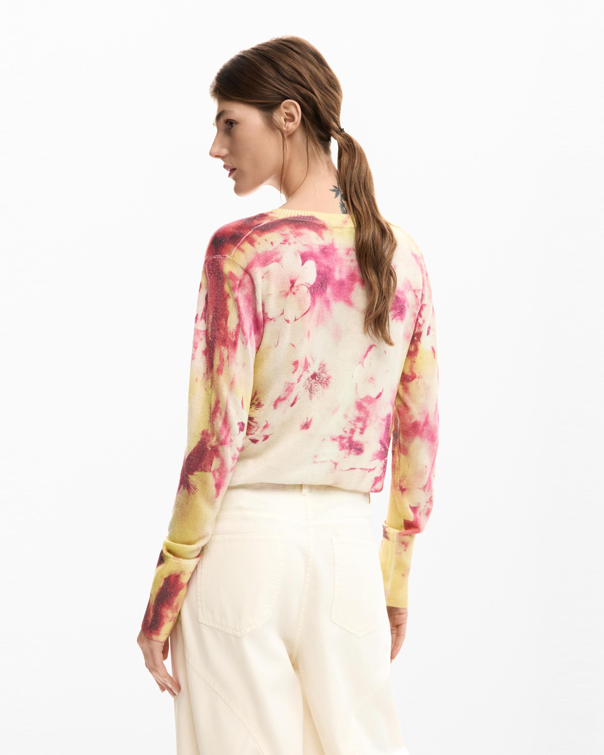 Jersey de mujer fino flores - Desigual - Rosa Rosa-3