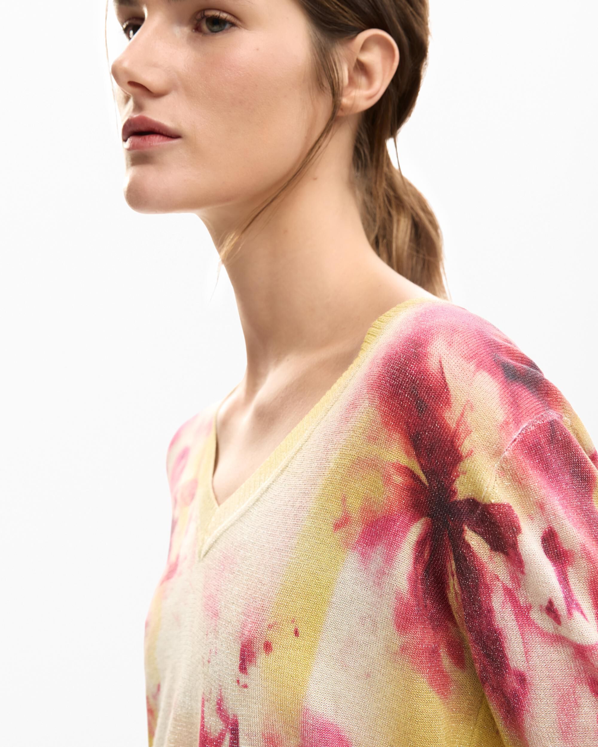 Jersey de mujer fino flores - Desigual - Rosa Rosa-4