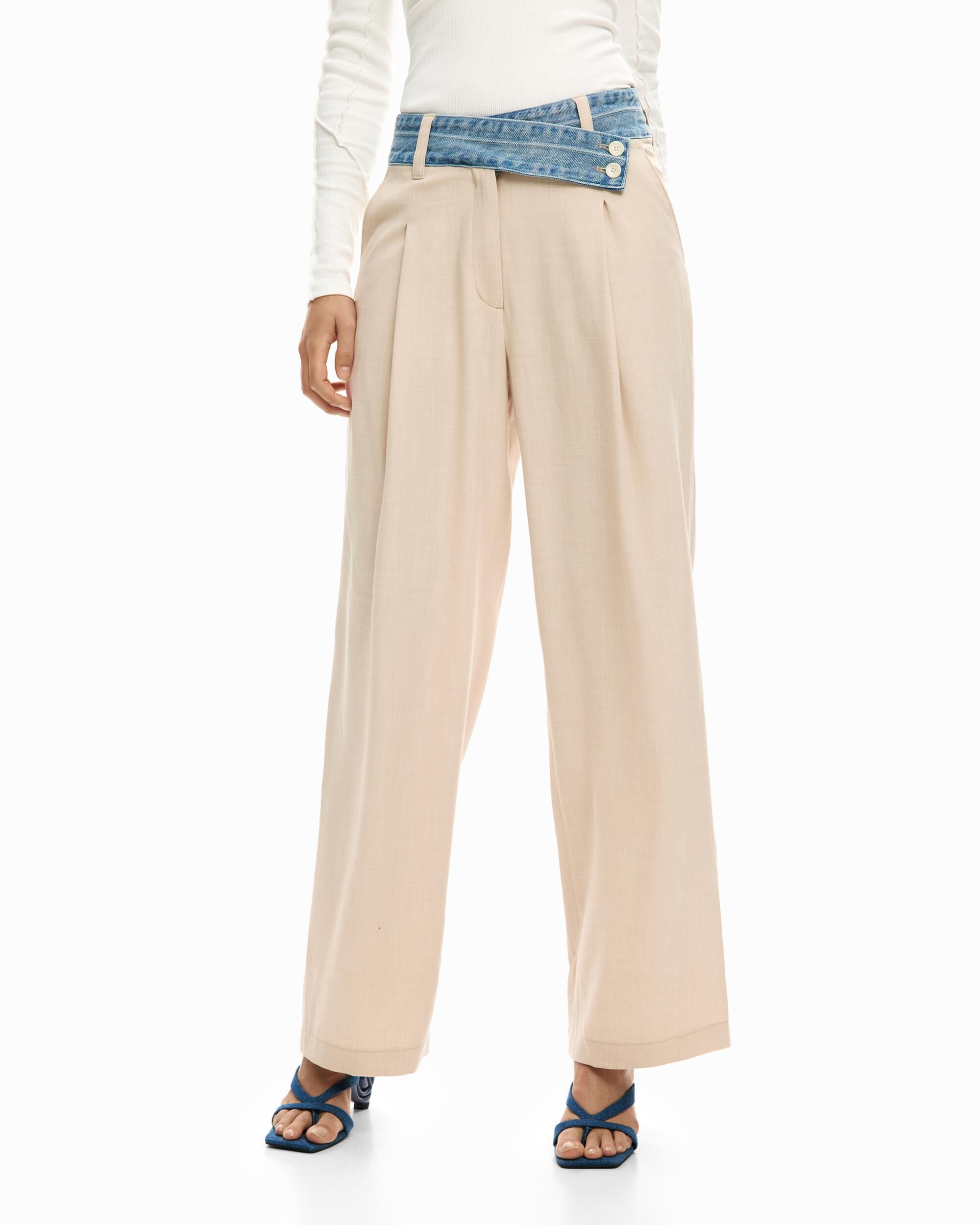 Pantalón de mujer largo híbrido - Desigual - Natural Natural-2