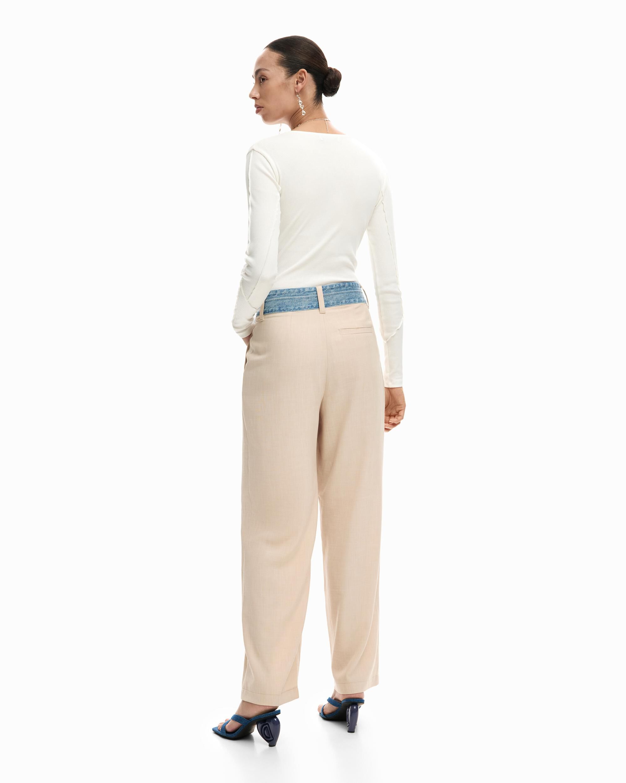 Pantalón de mujer largo híbrido - Desigual - Natural Natural-3