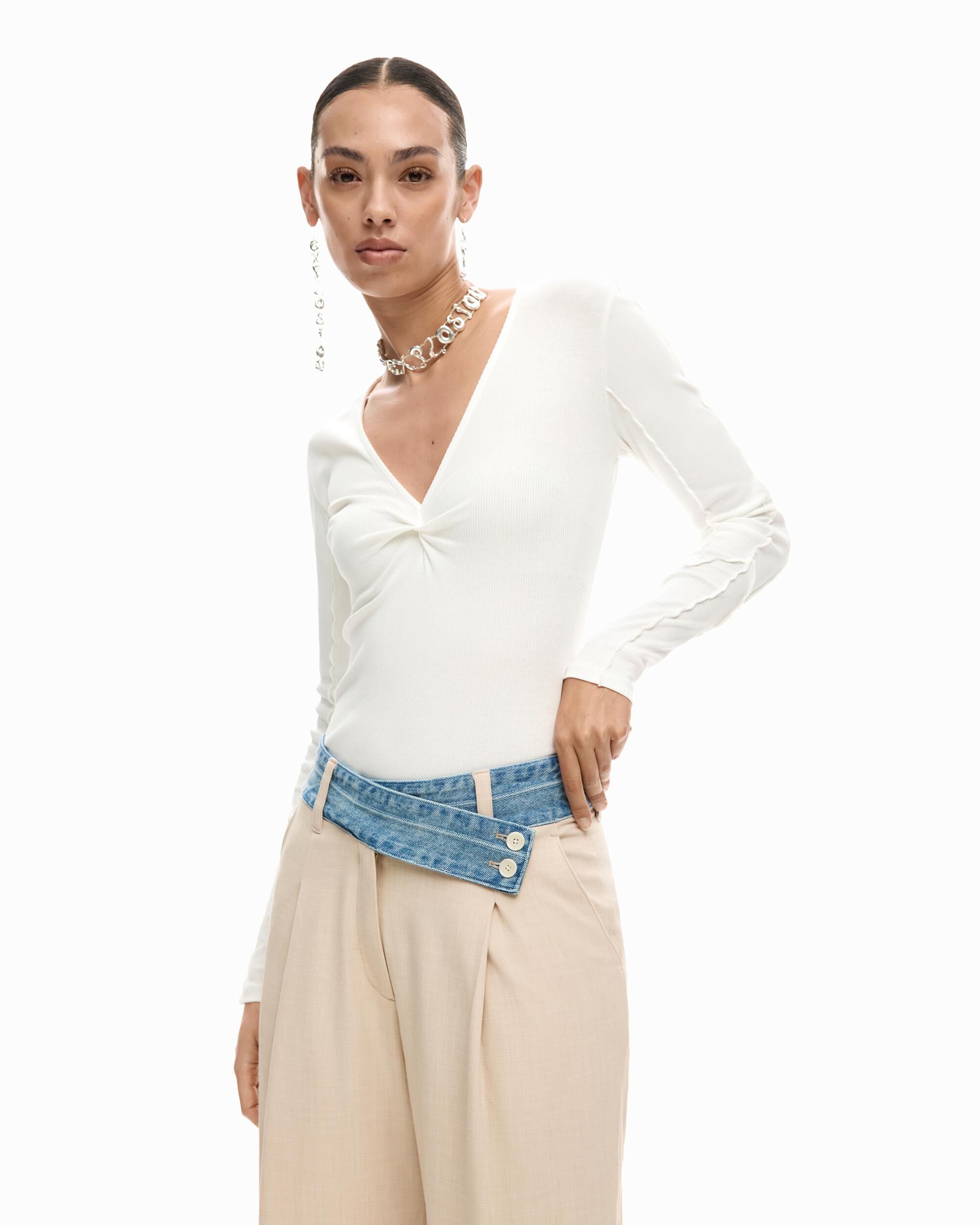 Pantalón de mujer largo híbrido - Desigual - Natural Natural-4