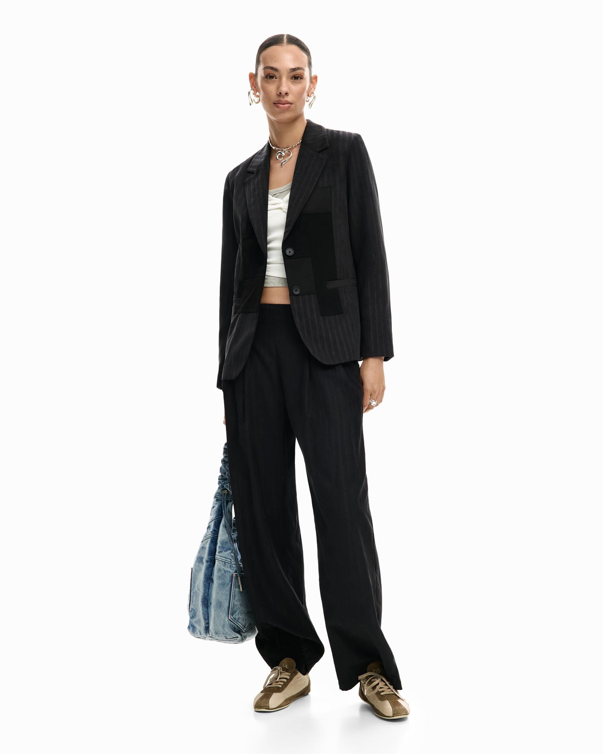 Pantalón de mujer largo pinzas - Desigual - Negro Negro-1