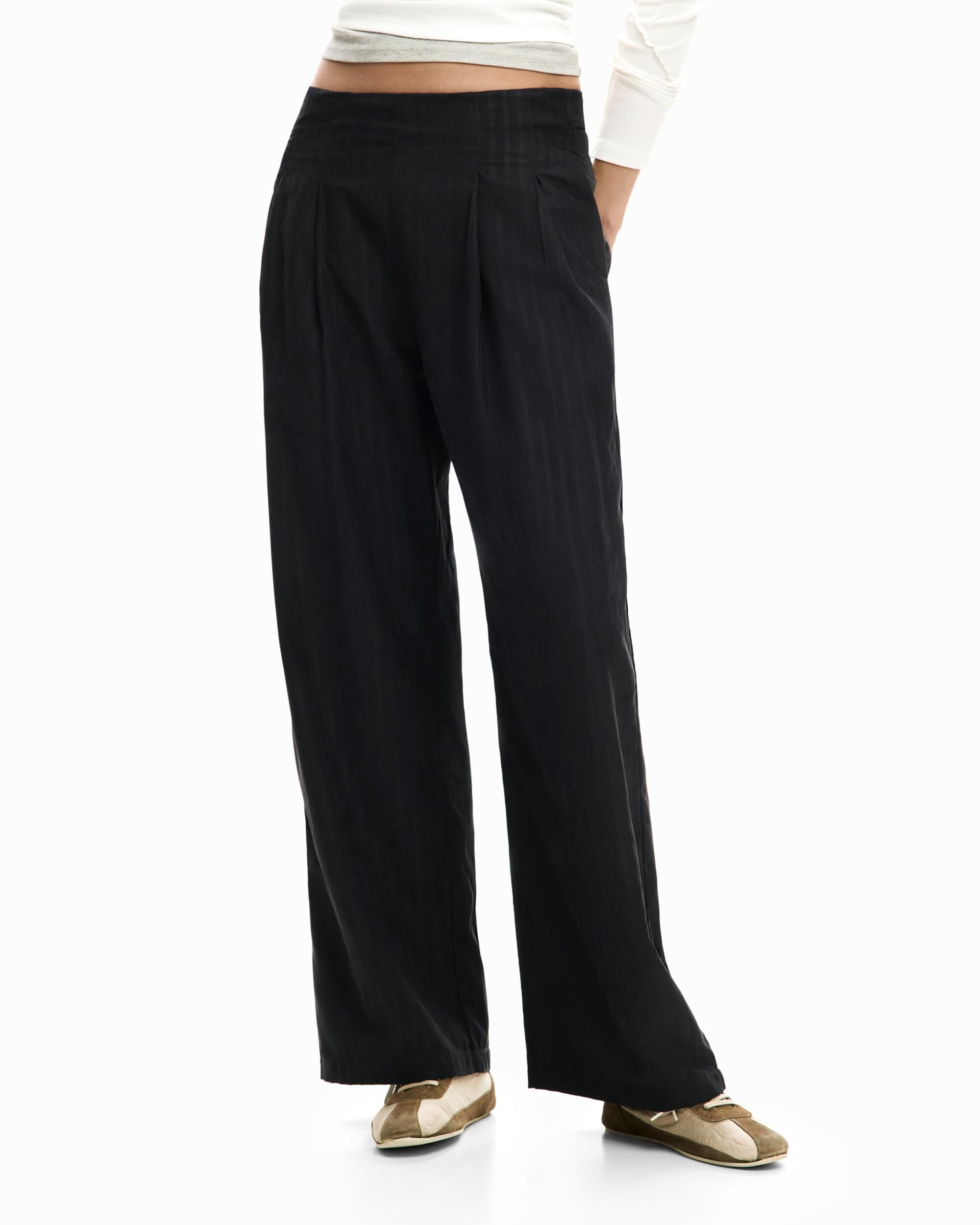 Pantalón de mujer largo pinzas - Desigual - Negro Negro-2